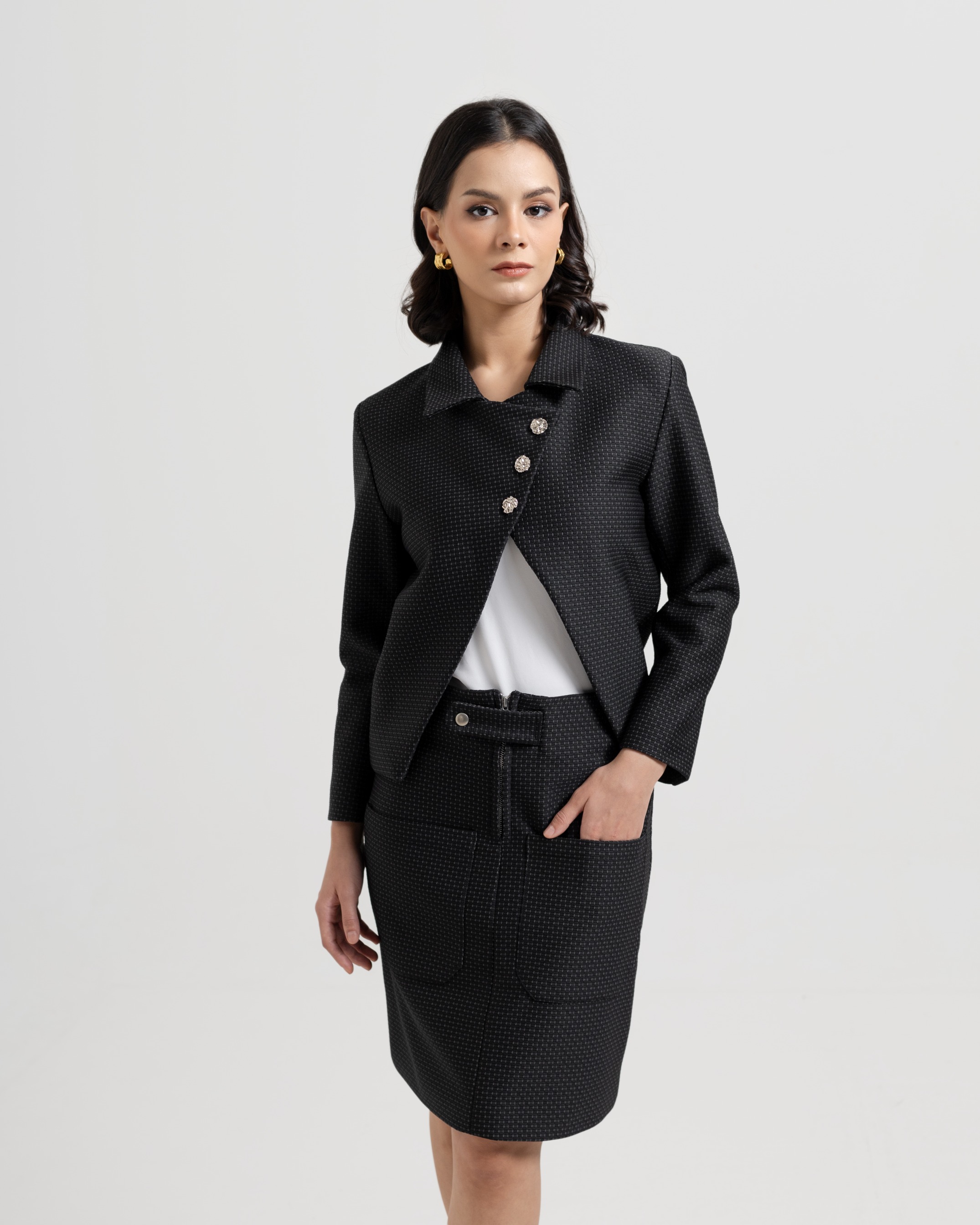 Textured Skirt & Suit Set