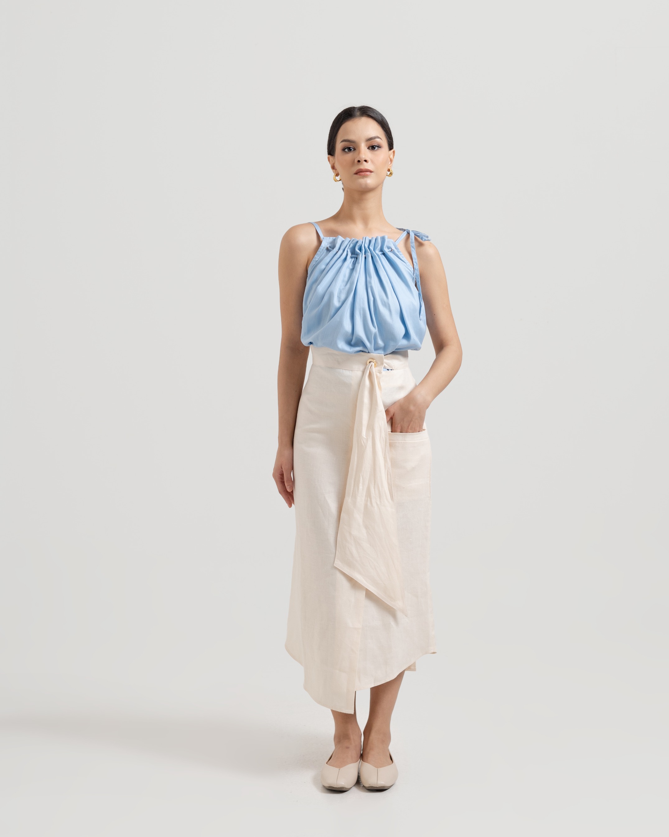 Draped Tie Linen Skirt