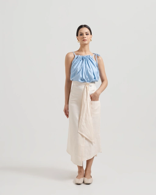 Image of Draped Tie Linen Skirt