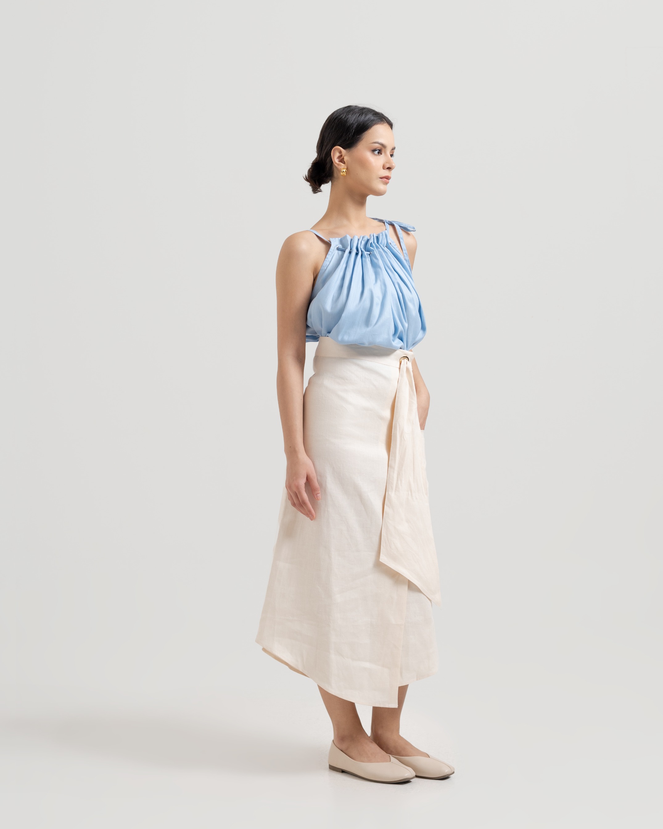 Draped Tie Linen Skirt