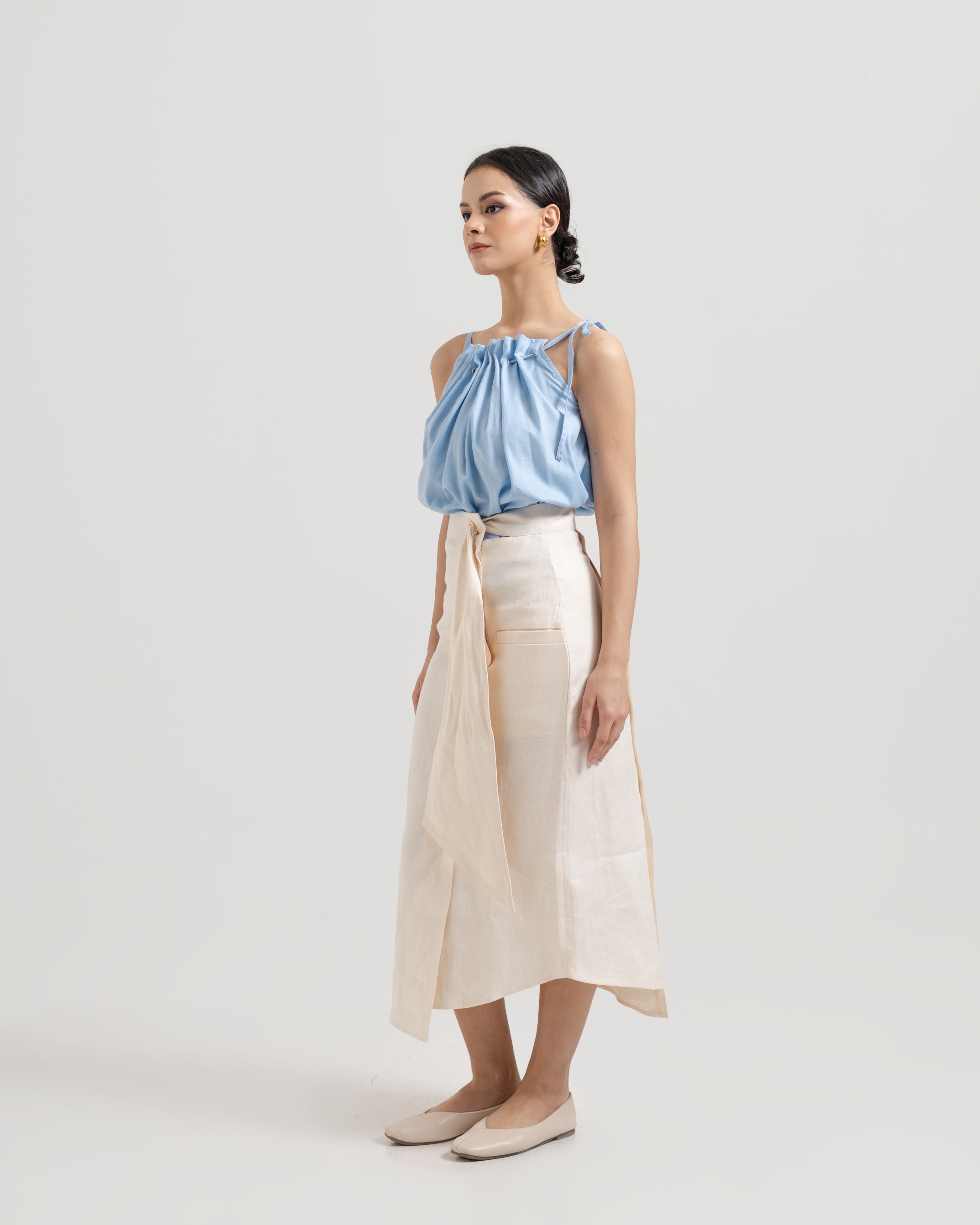 Draped Tie Linen Skirt