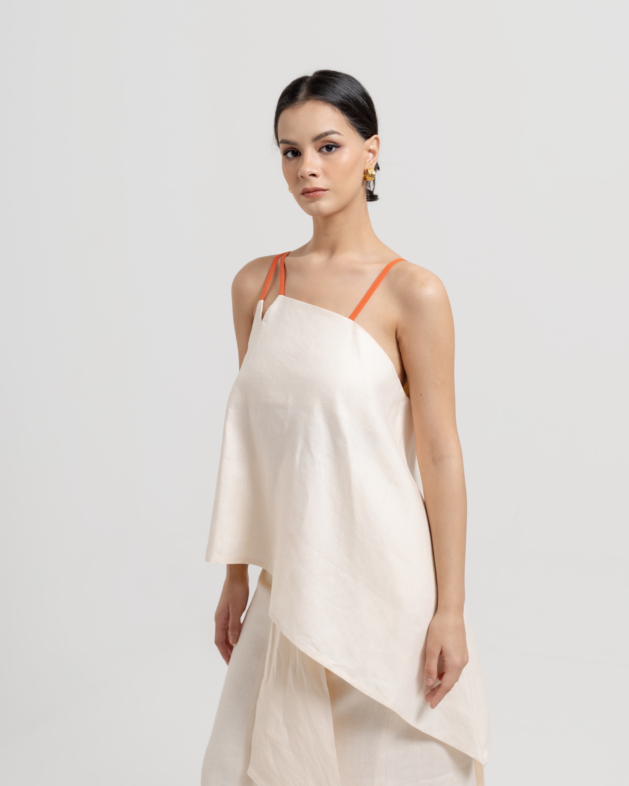 Contrast Strap Linen Top