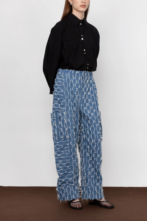 Raw Edge Jeans with Side Pockets