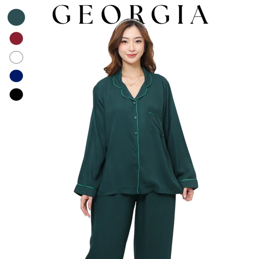 Image of Georgia Piyama - Piyama Rayon Twill Kanai Baju Tidur Wanita Dewasa Lengan Panjang Celana Panjang Lembut Kancing Aktif Nyaman 