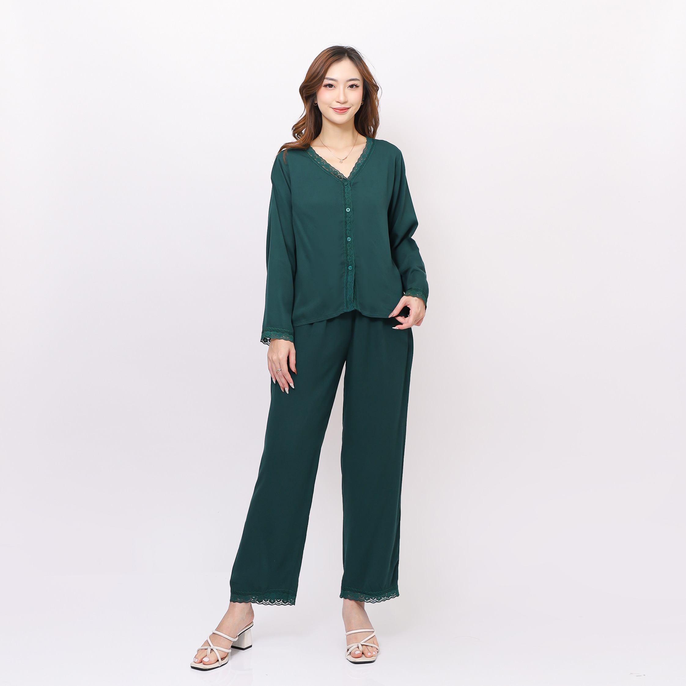 Rebecca Piyama - One Set Wanita Dewasa Rayon Twill Night Pajamas | One Set Baju Tidur Wanita Dewasa Nyaman Remaja Setelan Celana Panjang