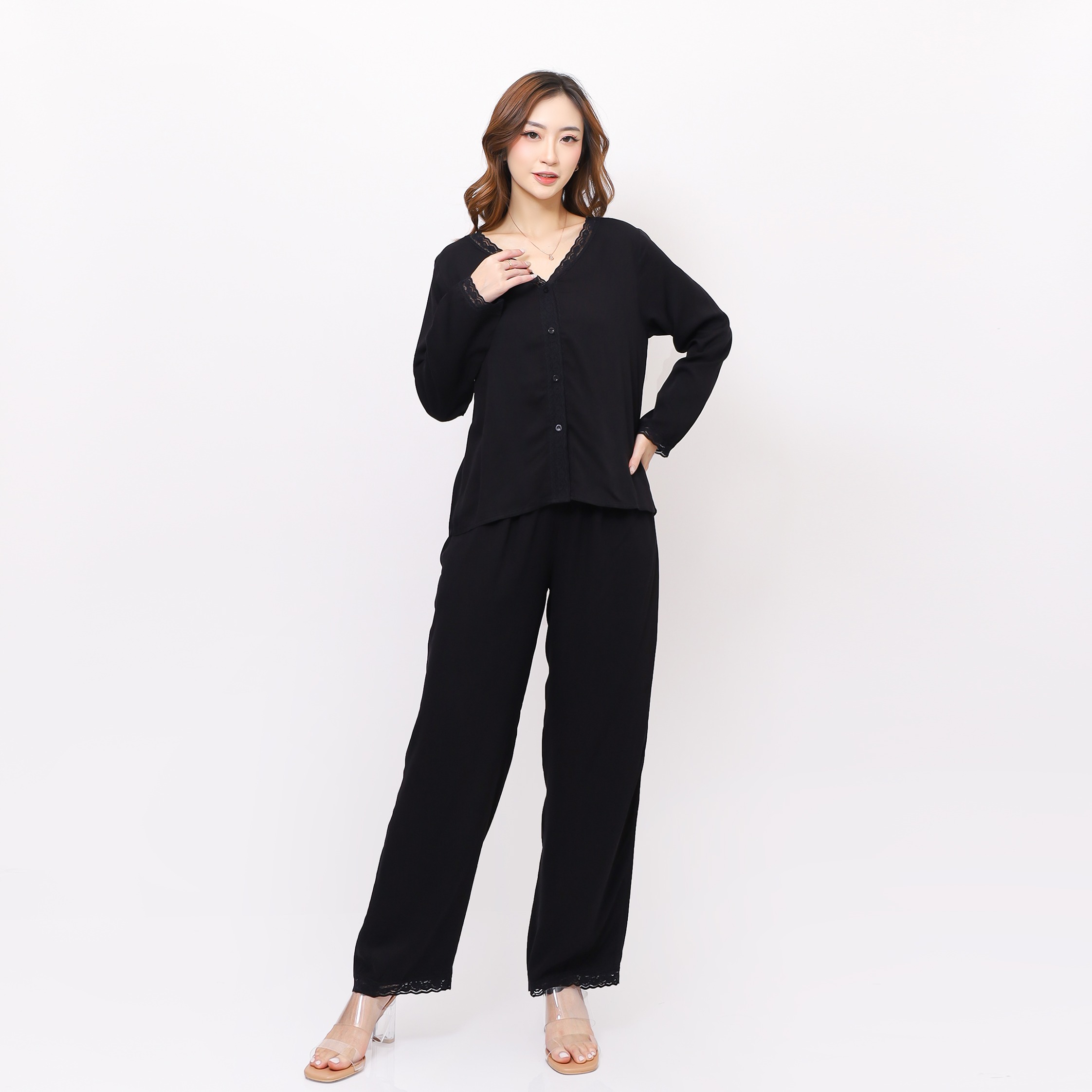 Rebecca Piyama - One Set Wanita Dewasa Rayon Twill Night Pajamas | One Set Baju Tidur Wanita Dewasa Nyaman Remaja Setelan Celana Panjang