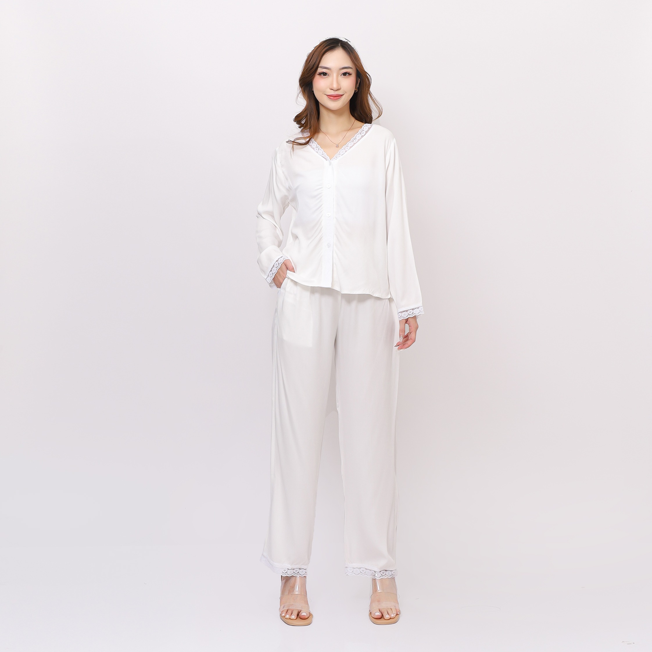 Rebecca Piyama - One Set Wanita Dewasa Rayon Twill Night Pajamas | One Set Baju Tidur Wanita Dewasa Nyaman Remaja Setelan Celana Panjang