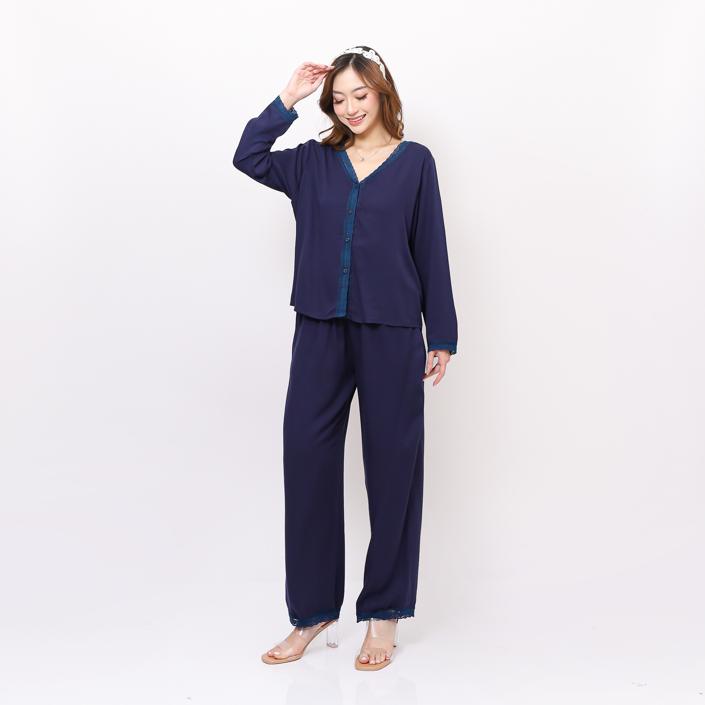 Rebecca Piyama - One Set Wanita Dewasa Rayon Twill Night Pajamas | One Set Baju Tidur Wanita Dewasa Nyaman Remaja Setelan Celana Panjang