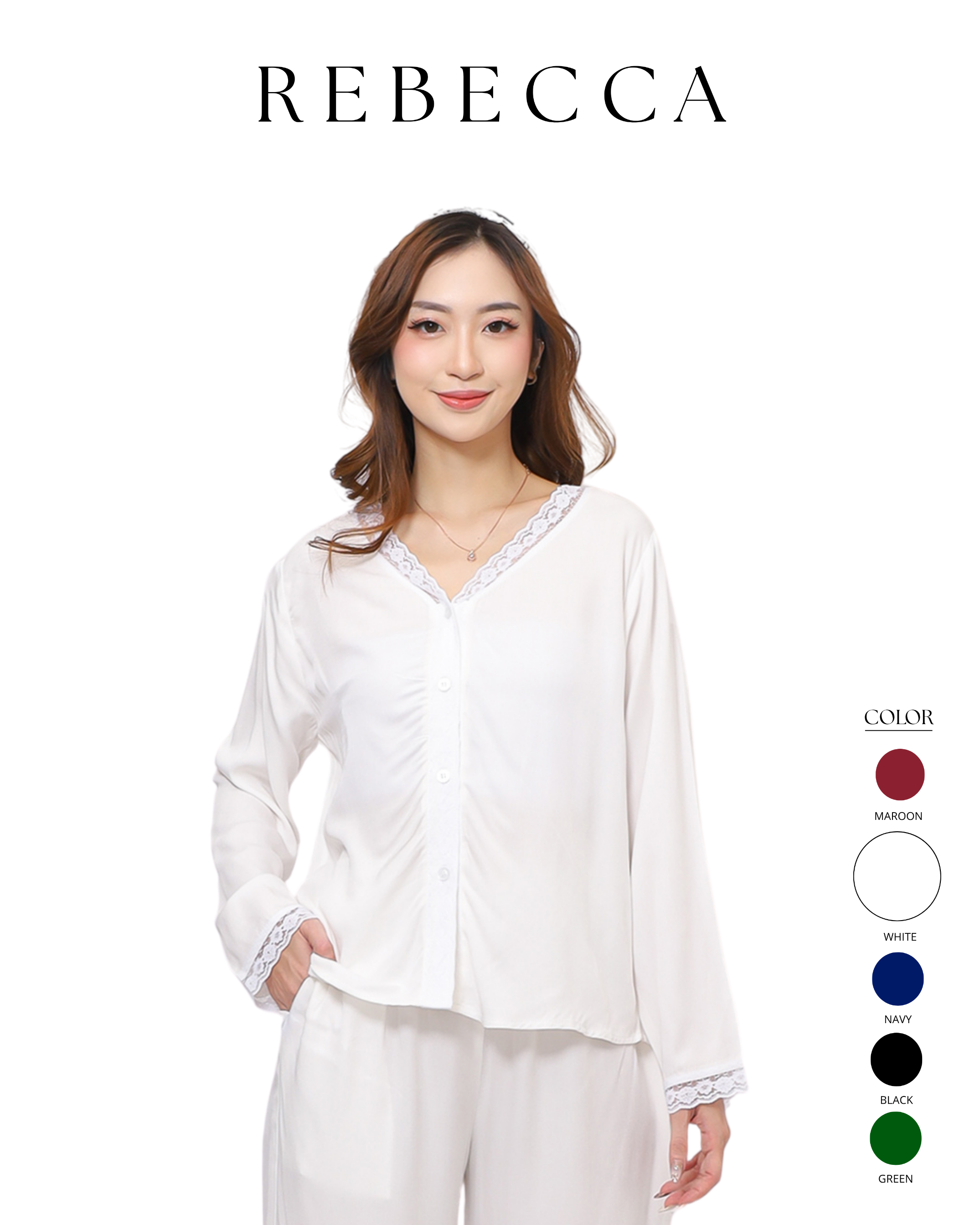 Rebecca Piyama - One Set Wanita Dewasa Rayon Twill Night Pajamas | One Set Baju Tidur Wanita Dewasa Nyaman Remaja Setelan Celana Panjang