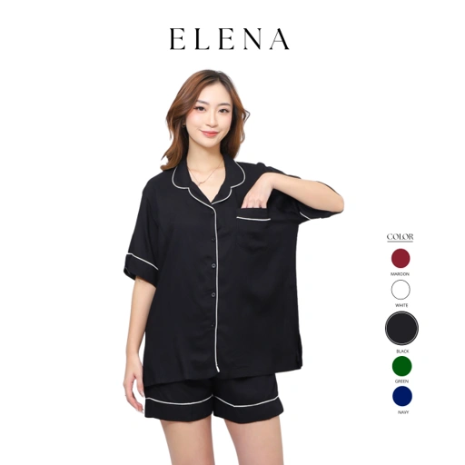 Image of Elena Piyama - One Set Baju Tidur Celana Pendek Rayon Twill | Setelan Wanita Atasan Panjang Atasan Panjang Tidur Remaja Dewasa Nyaman Lembut