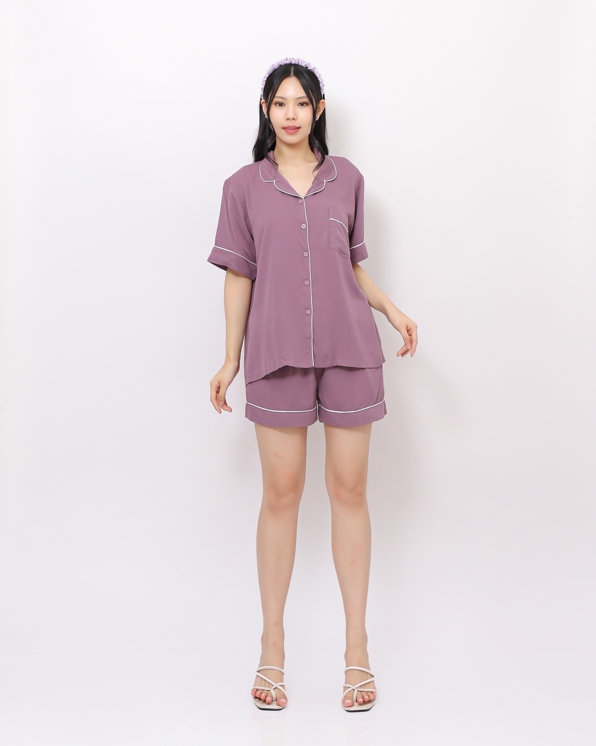 Elena Piyama - One Set Baju Tidur Celana Pendek Rayon Twill | Setelan Wanita Atasan Panjang Atasan Panjang Tidur Remaja Dewasa Nyaman Lembut