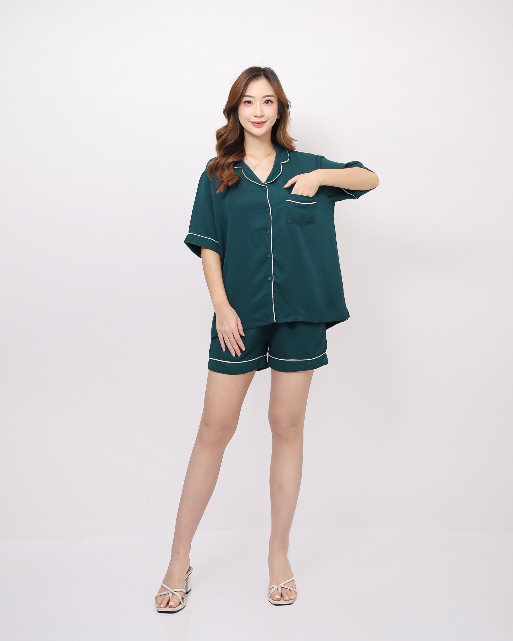 Elena Piyama - One Set Baju Tidur Celana Pendek Rayon Twill | Setelan Wanita Atasan Panjang Atasan Panjang Tidur Remaja Dewasa Nyaman Lembut