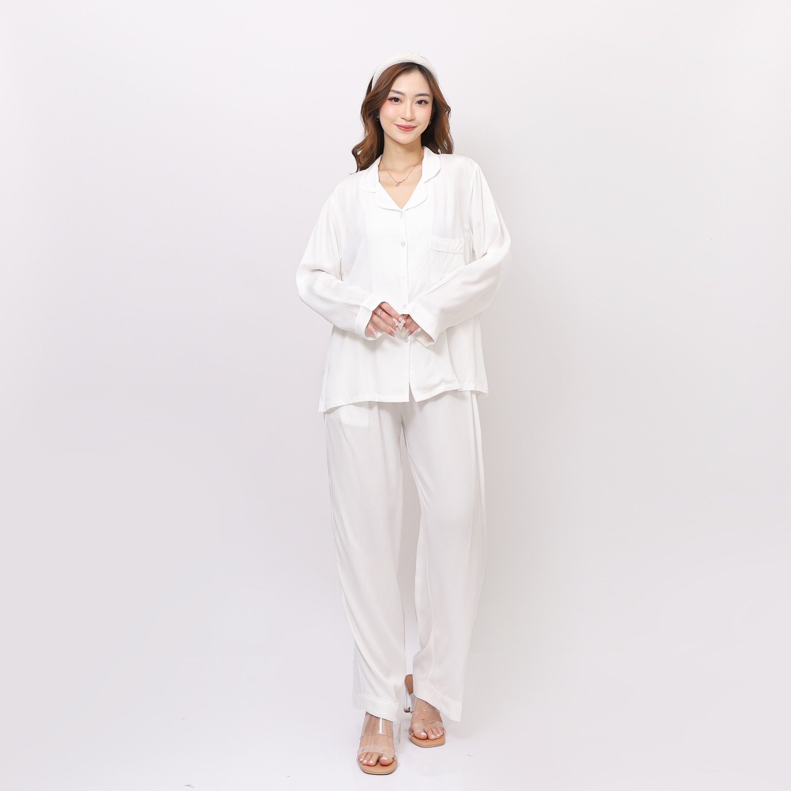 Georgia Piyama - Piyama Rayon Twill Kanai Baju Tidur Wanita Dewasa Lengan Panjang Celana Panjang Lembut Kancing Aktif Nyaman 