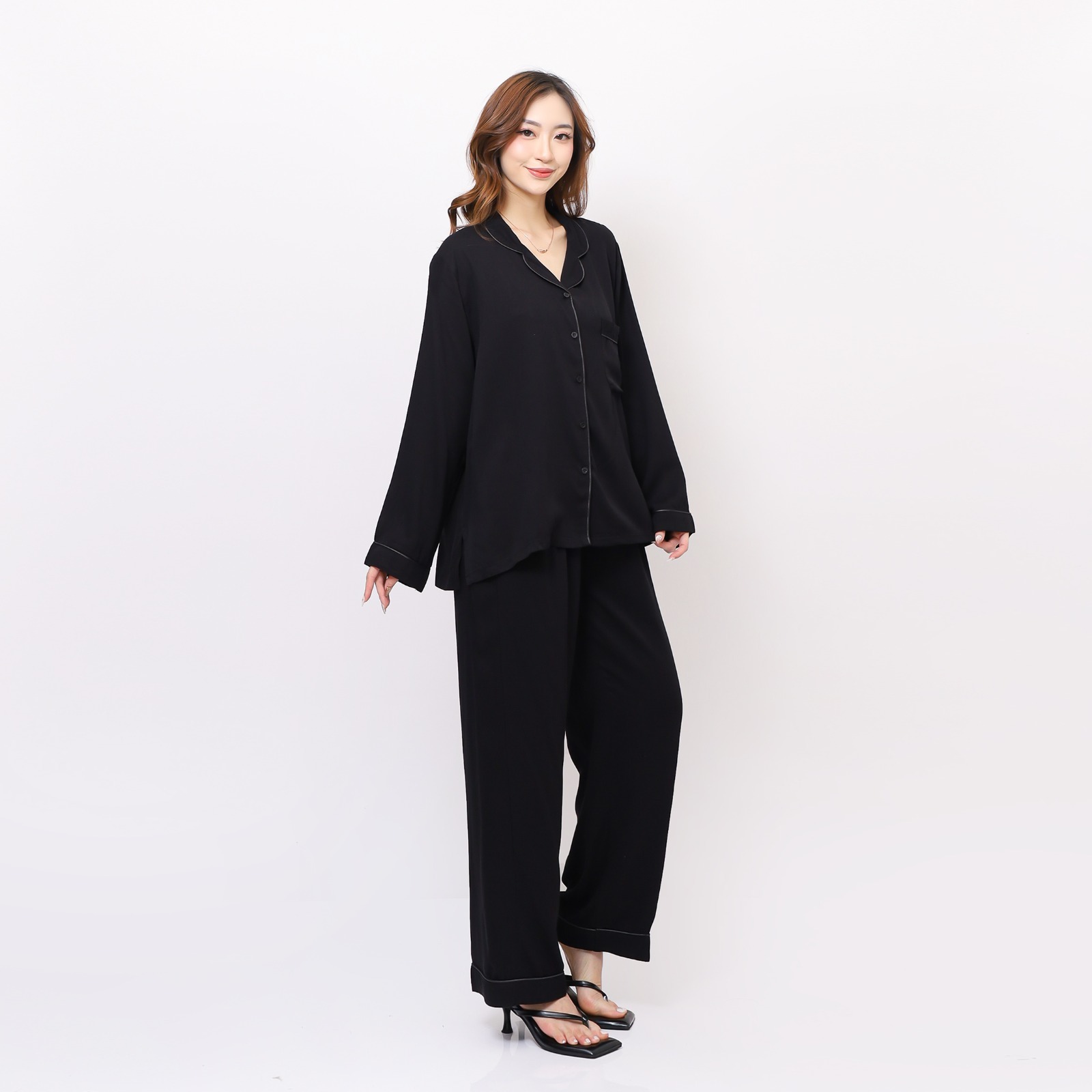Georgia Piyama - Piyama Rayon Twill Kanai Baju Tidur Wanita Dewasa Lengan Panjang Celana Panjang Lembut Kancing Aktif Nyaman 