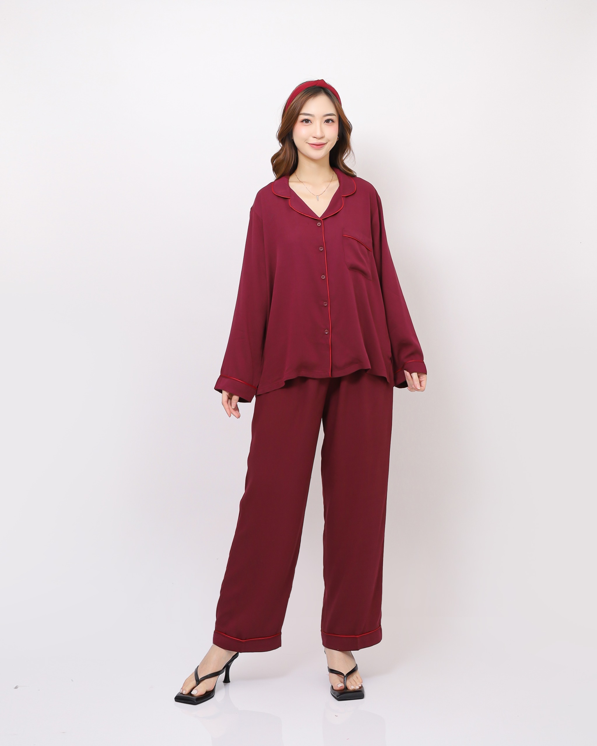 Georgia Piyama - Piyama Rayon Twill Kanai Baju Tidur Wanita Dewasa Lengan Panjang Celana Panjang Lembut Kancing Aktif Nyaman 
