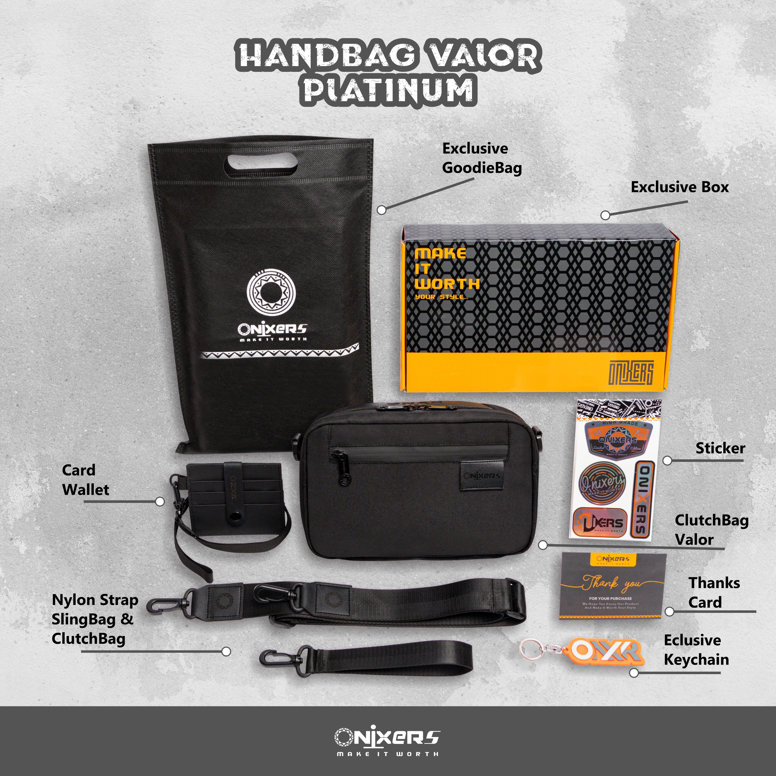 ONIXERS VALOR PLATINUM GIFT Edition | Handbag | Clutchbag | Slingbag | Anti Bara | Anti Air