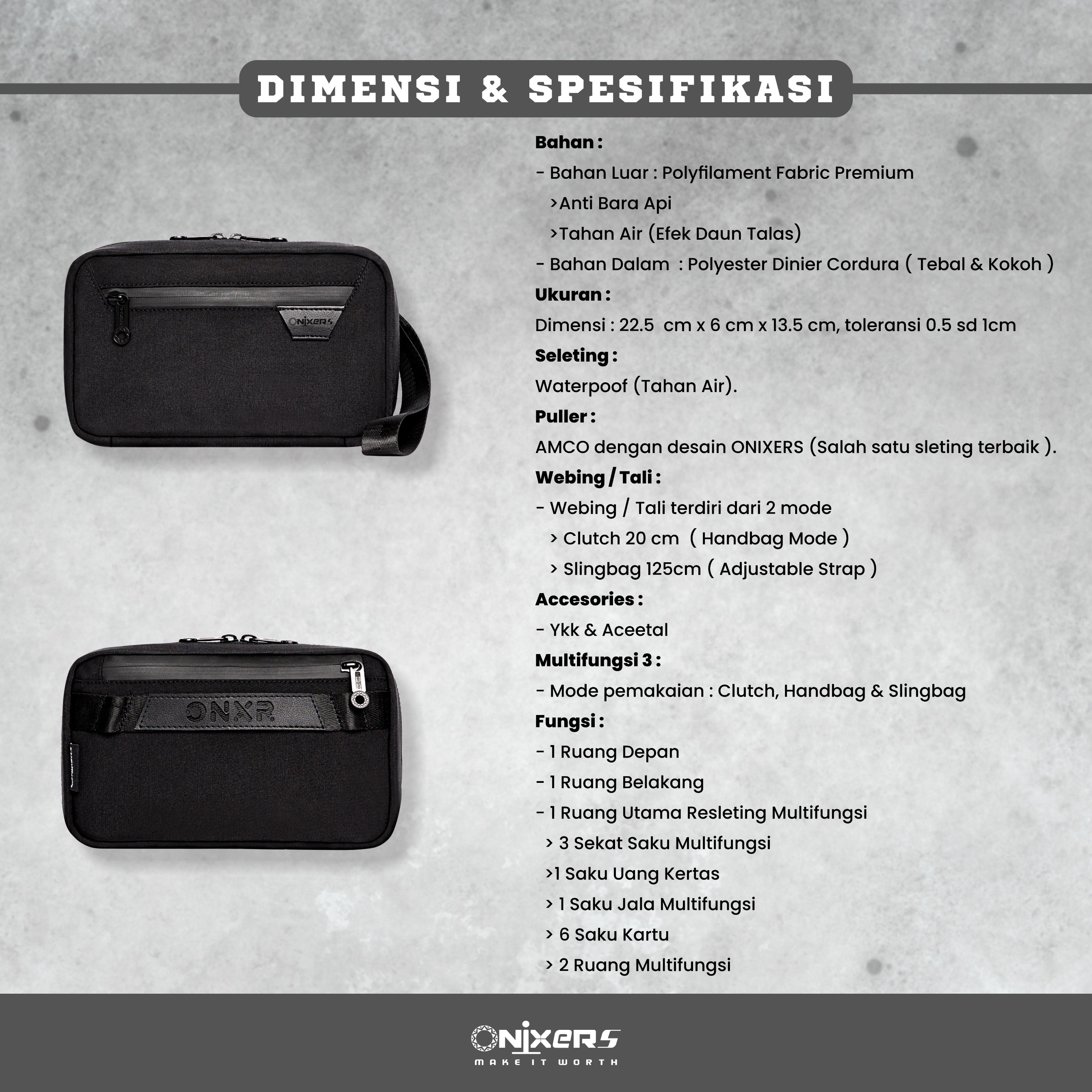 ONIXERS HELIOS Luxury Exclusive Edition | Handbag | Clutchbag | Slingbag | Anti Bara | Anti Air