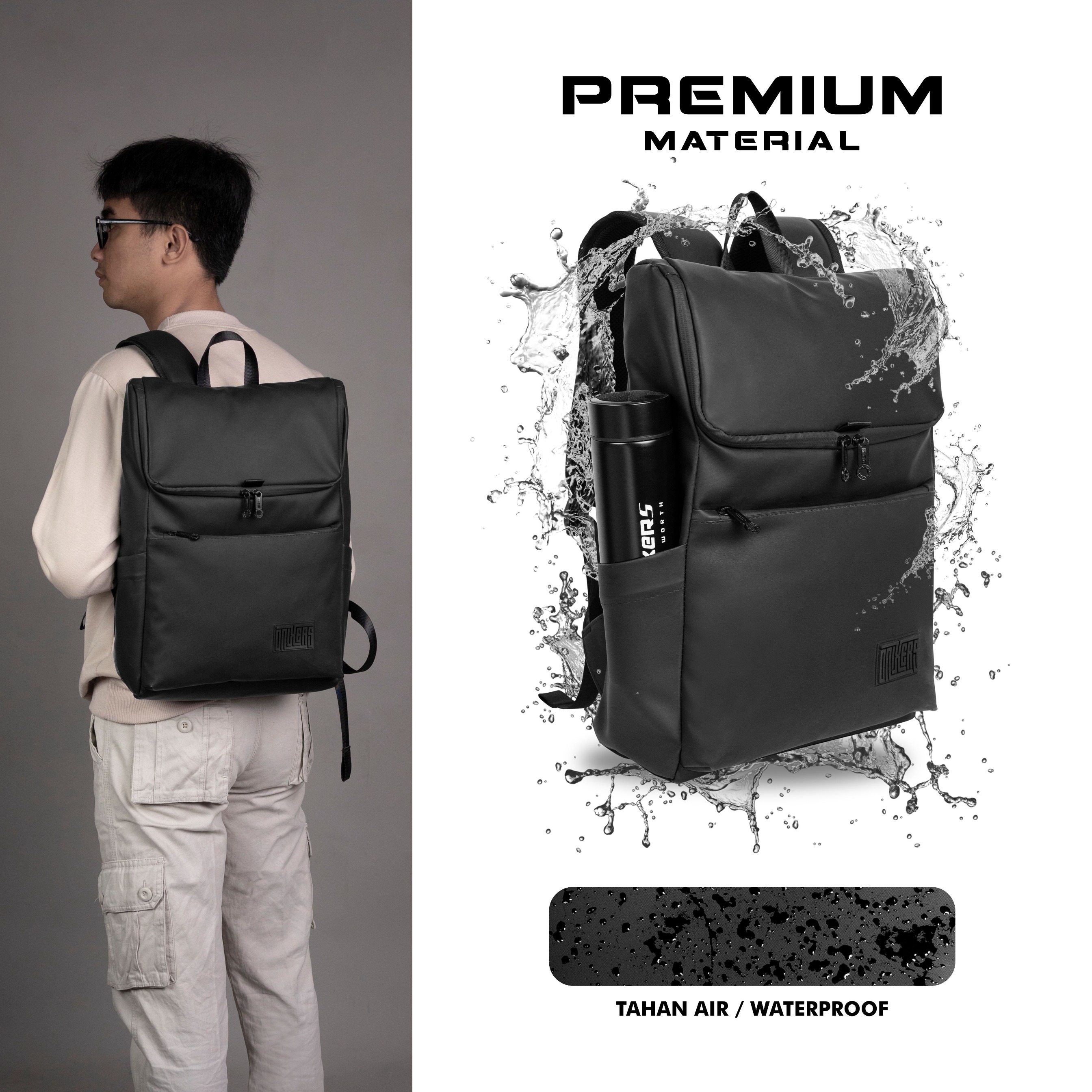 ONIXERS I Backpack HYDRA | Tas Laptop Ransel Pria | Dapper Bag Pria Wanita Anti Air Waterproof Premium | Backpack Sekolah Kantor Kerja Outdoor - ORDINARY (Tanpa Keychain)