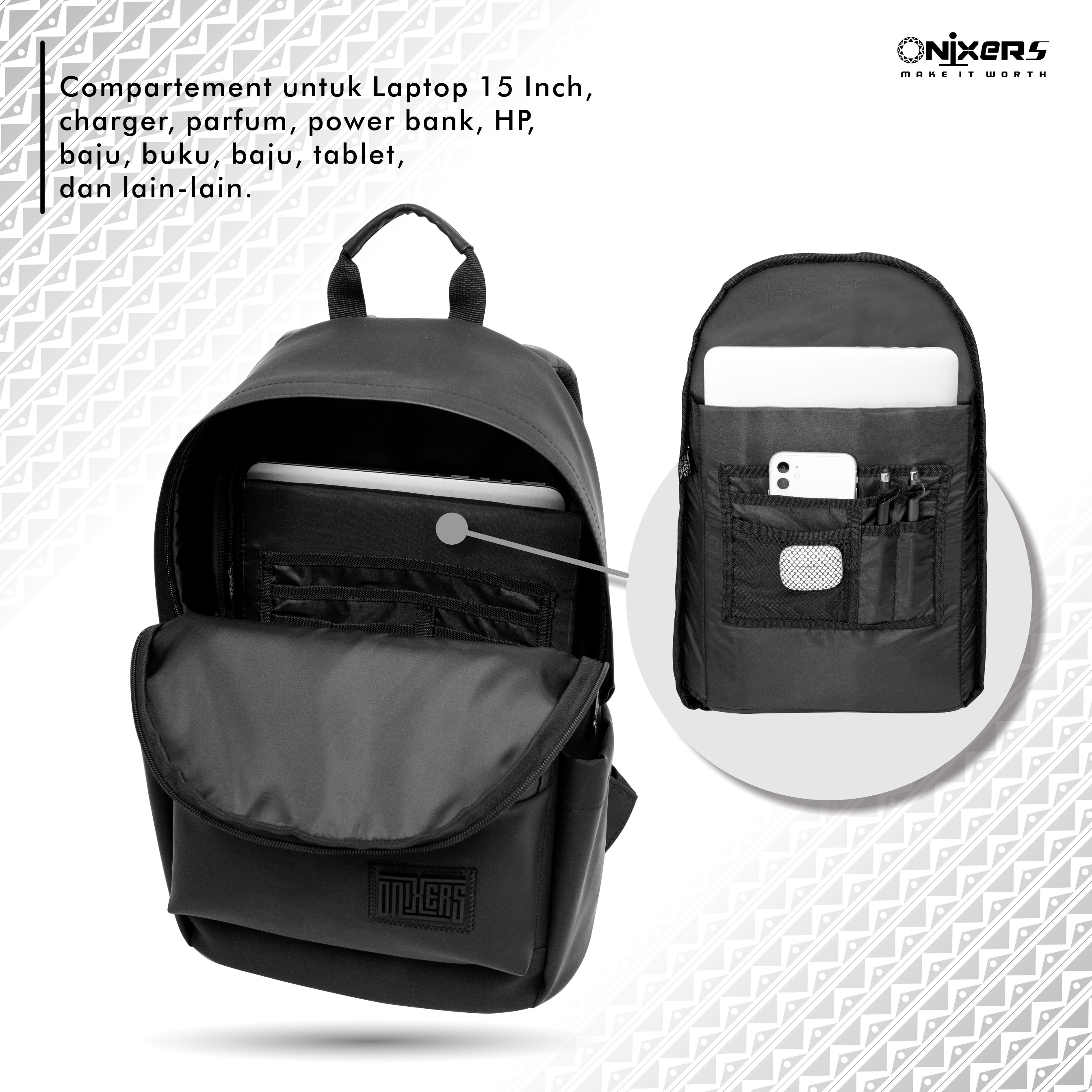 Onixers FELIX Tas ransel sekolah Tas Laptop 15 Inch Ransel Pria Wanita Anti Air Waterproof Premium Backpack Sekolah Kerja Kantor Traveling Outdoor