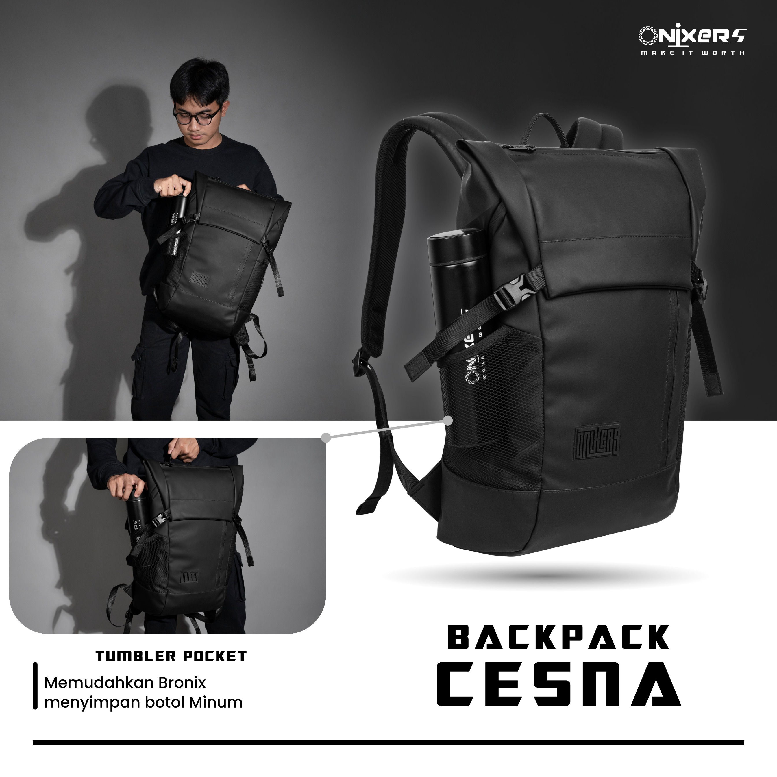 ONIXERS Backpack CESNA - Tas Laptop Ransel Pria | Sekolah Kantor Kerja Waterproof