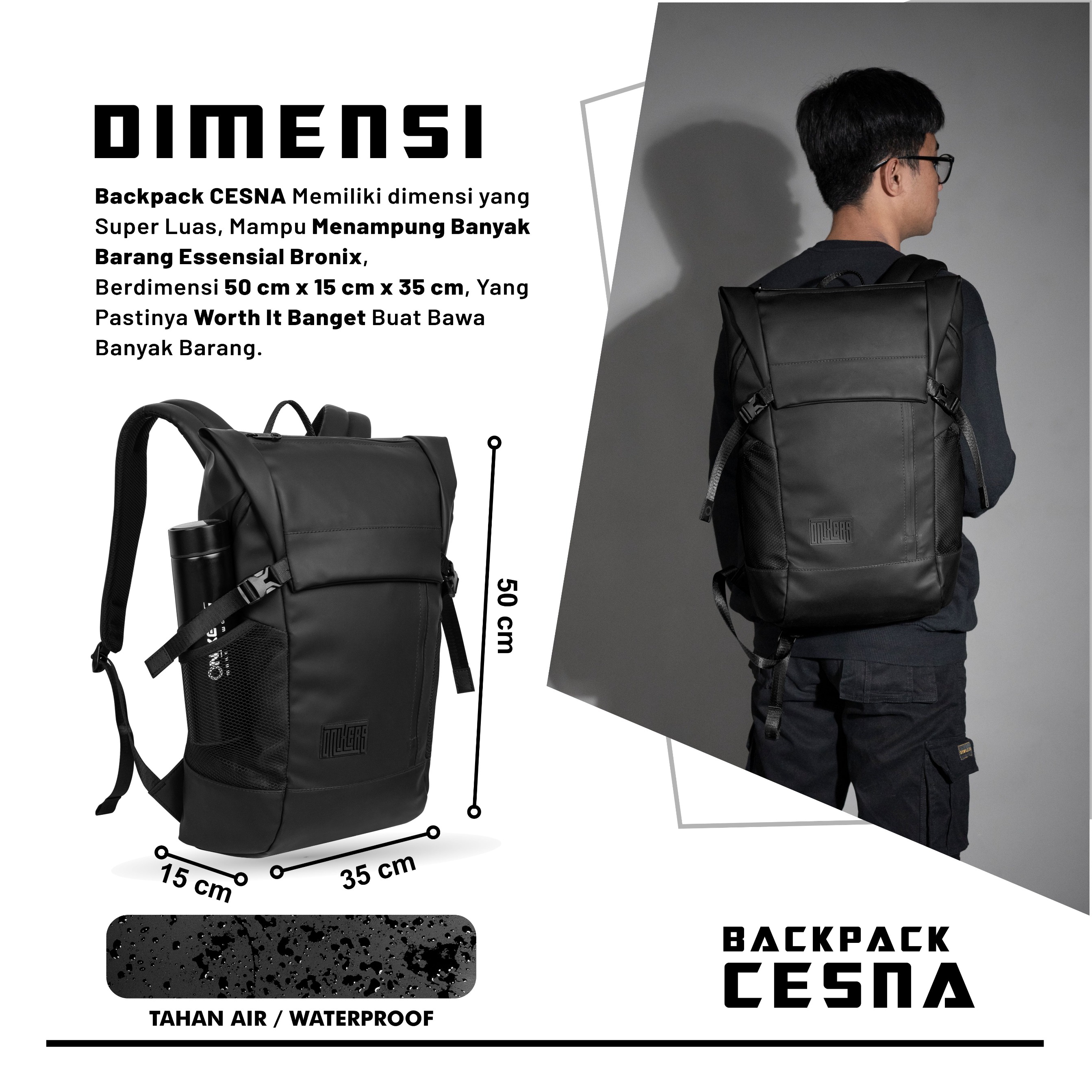 ONIXERS Backpack CESNA - Tas Laptop Ransel Pria | Sekolah Kantor Kerja Waterproof
