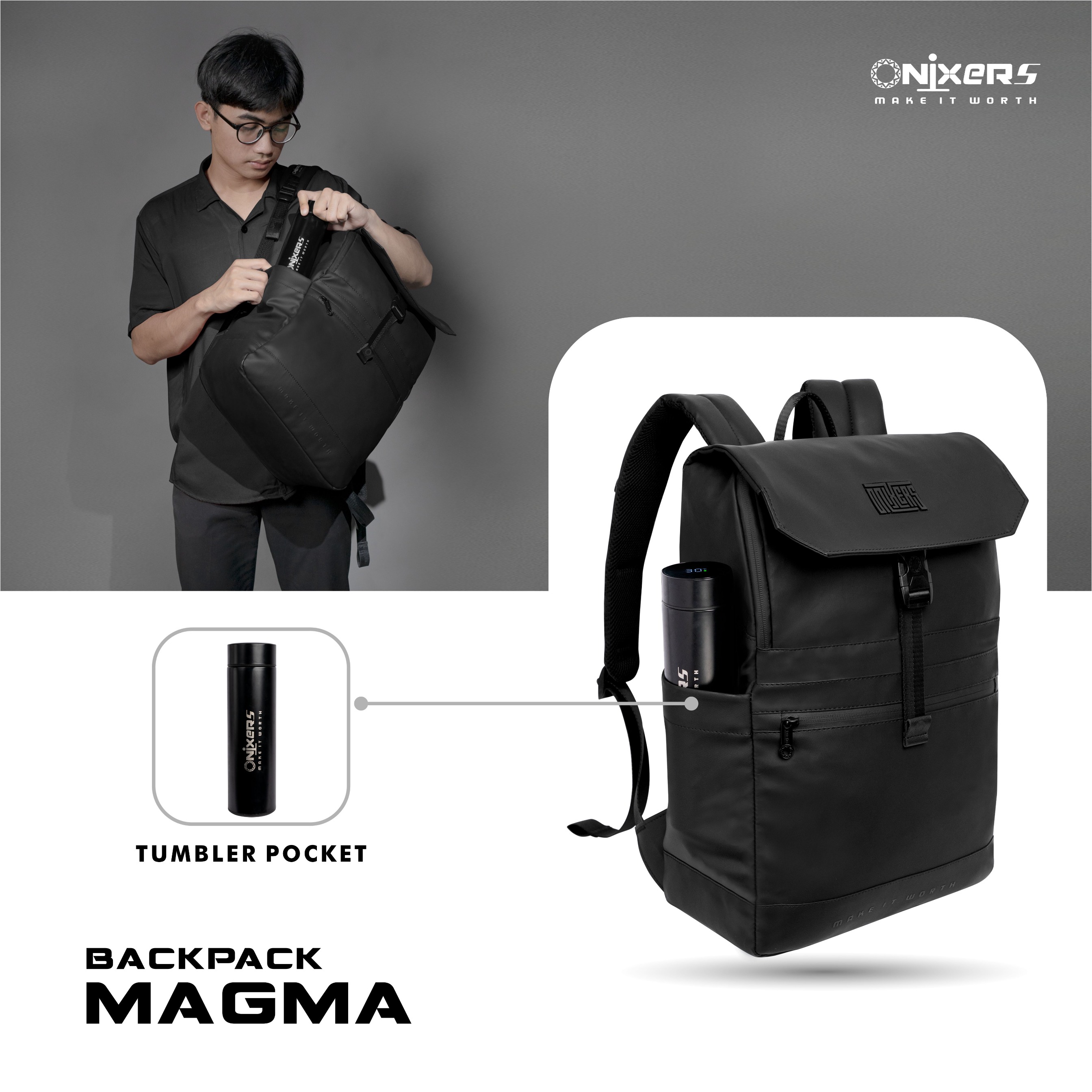 ONIXERS I Backpack MAGMA| Tas Laptop Ransel Pria | Dapper Bag Pria Wanita Anti Air Waterproof Premium