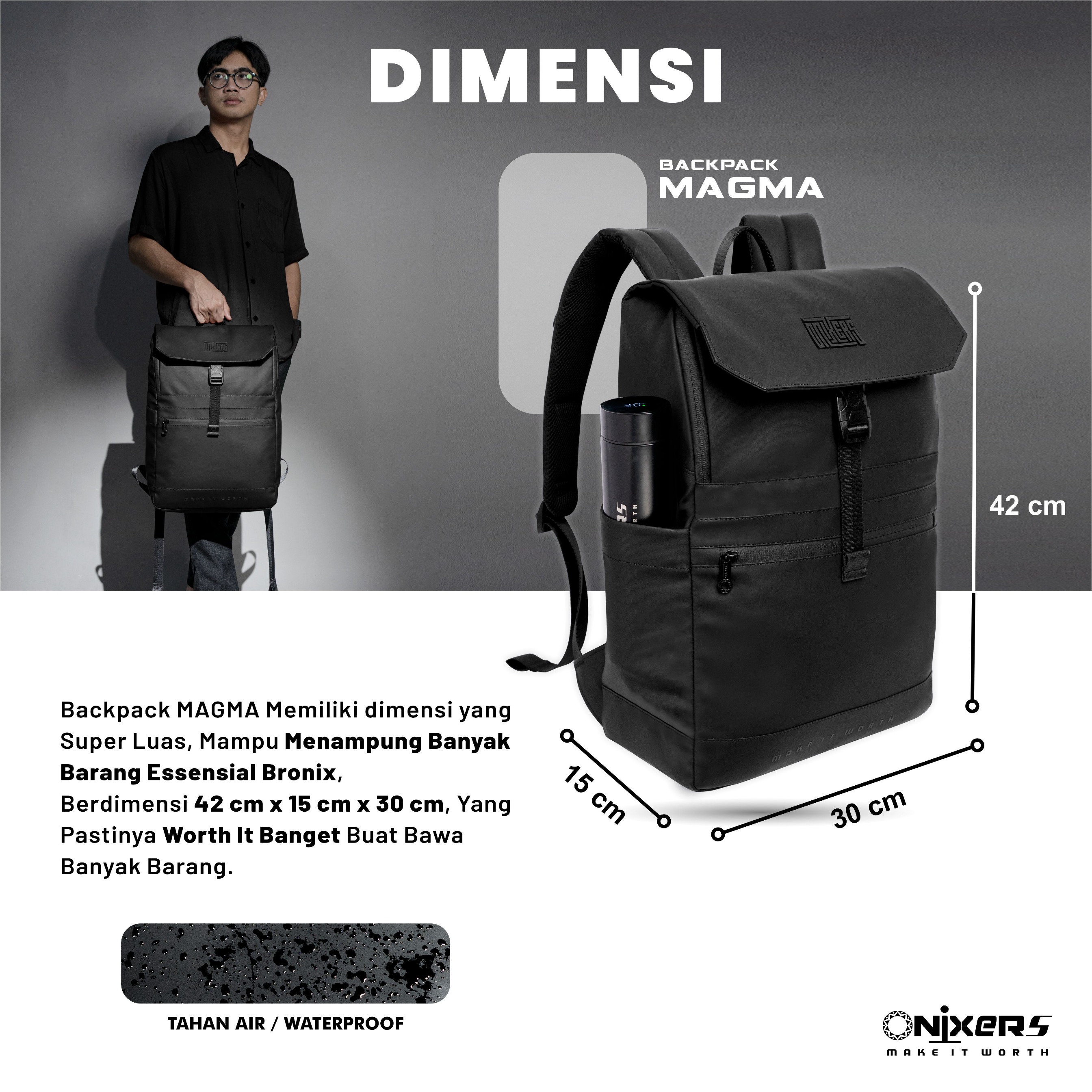 ONIXERS I Backpack MAGMA| Tas Laptop Ransel Pria | Dapper Bag Pria Wanita Anti Air Waterproof Premium
