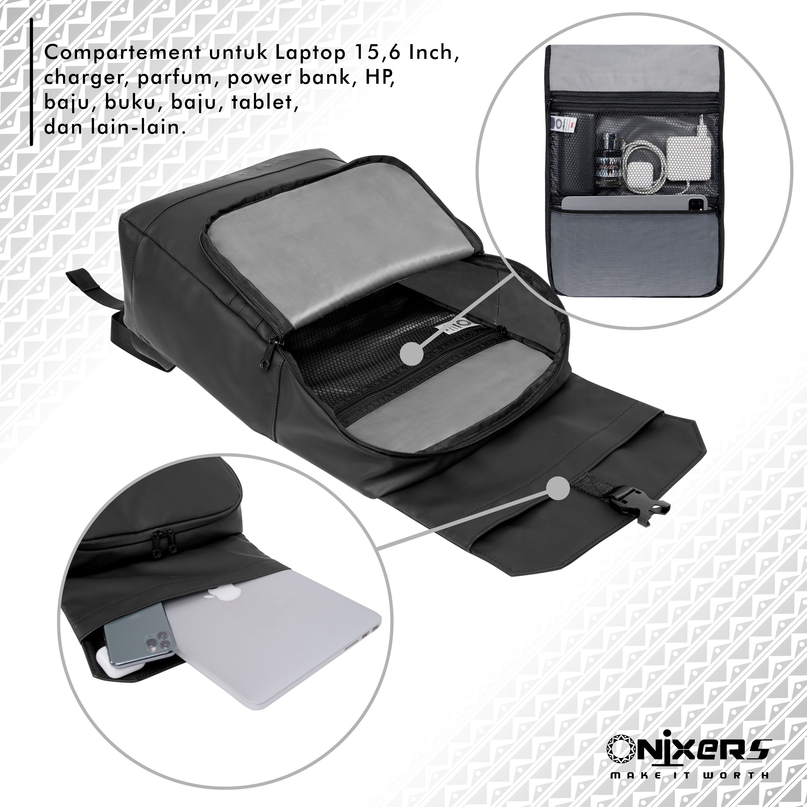 ONIXERS I Backpack MAGMA| Tas Laptop Ransel Pria | Dapper Bag Pria Wanita Anti Air Waterproof Premium