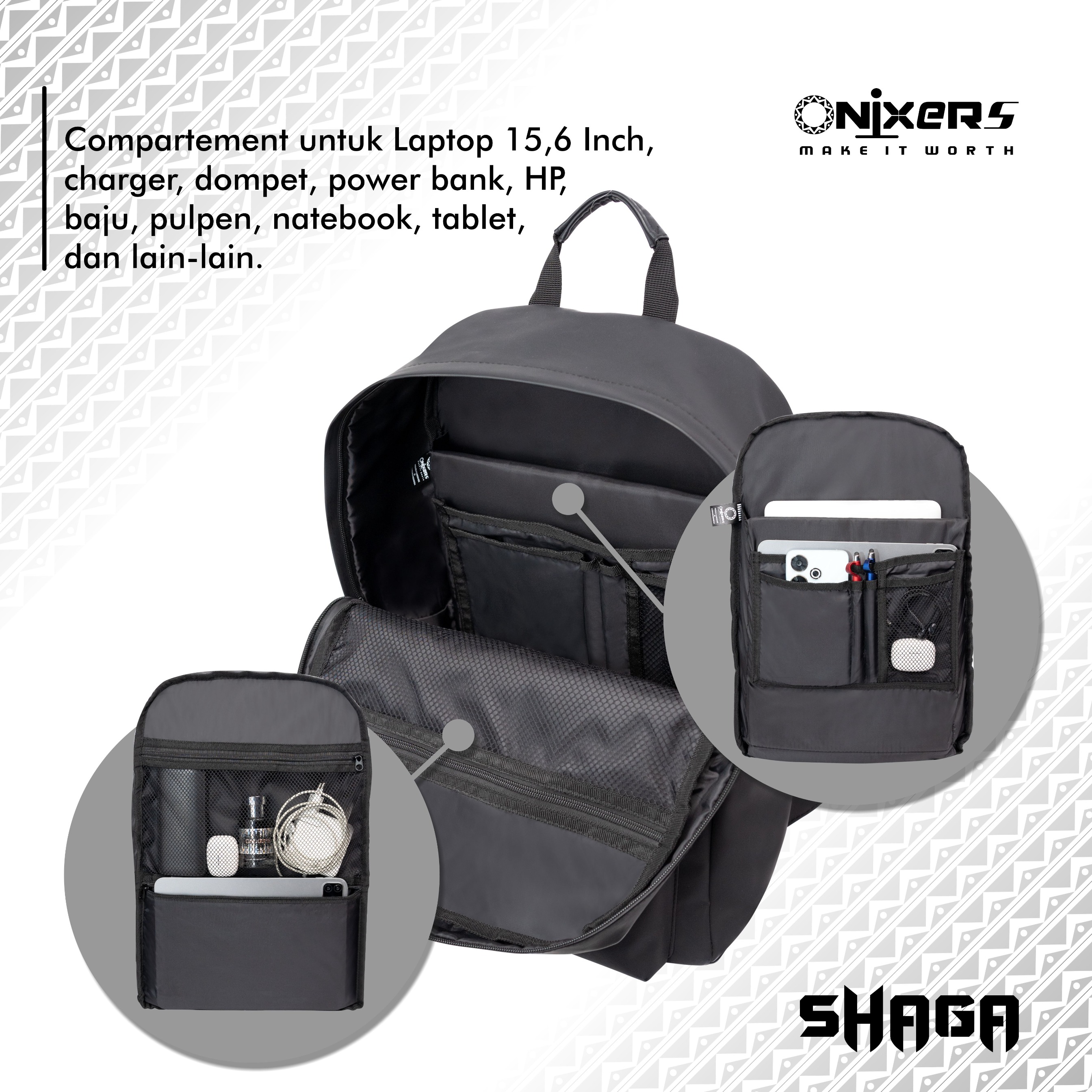 ONIXERS I Backpack SHAGA I Tas Laptop Ransel Pria I Dapper Bag Pria Wanita Anti Air Waterproof Premium