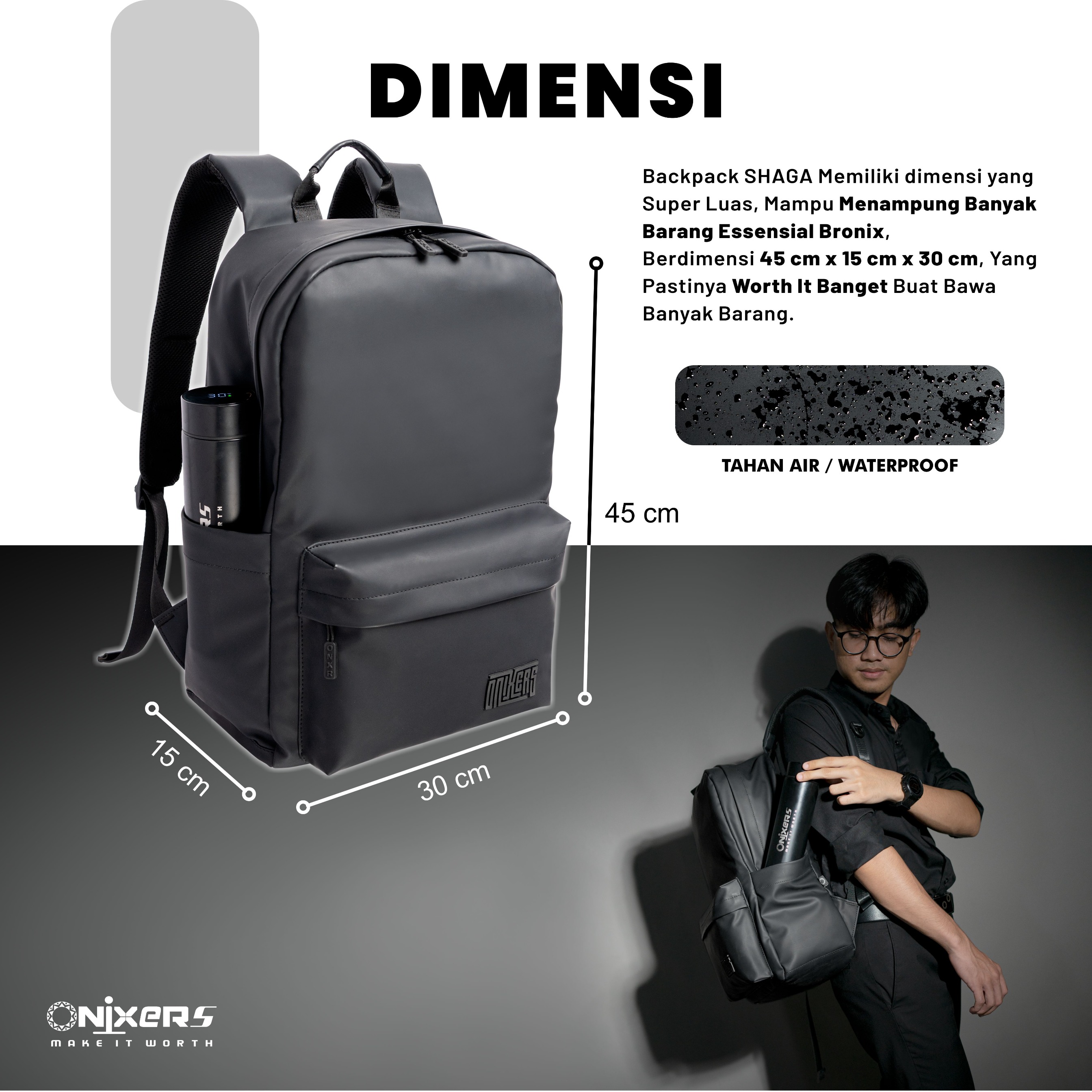 ONIXERS I Backpack SHAGA I Tas Laptop Ransel Pria I Dapper Bag Pria Wanita Anti Air Waterproof Premium