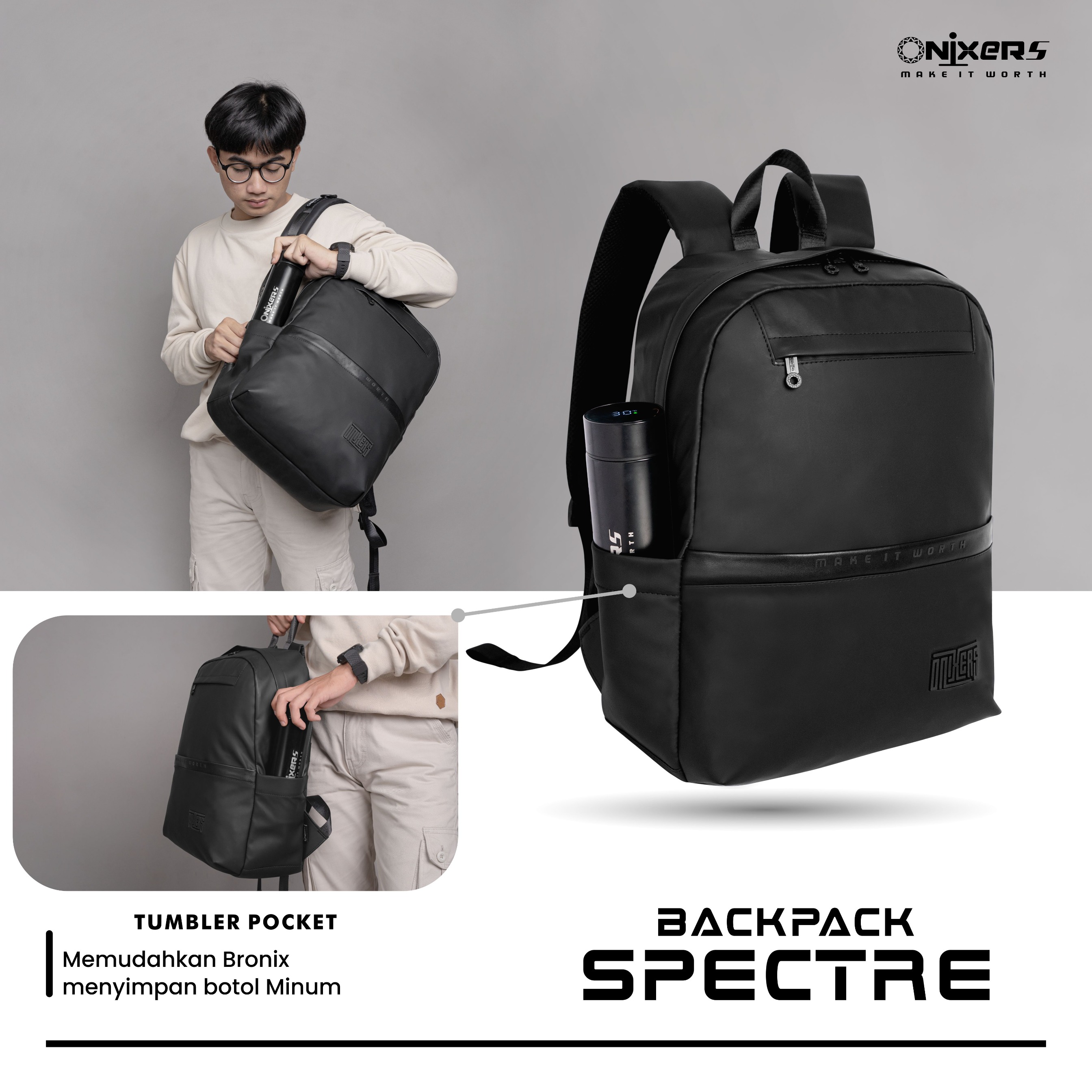 ONIXERS I Backpack SPECTRE | Tas Laptop Ransel Pria | Dapper Bag Pria Wanita Anti Air Waterproof Premium