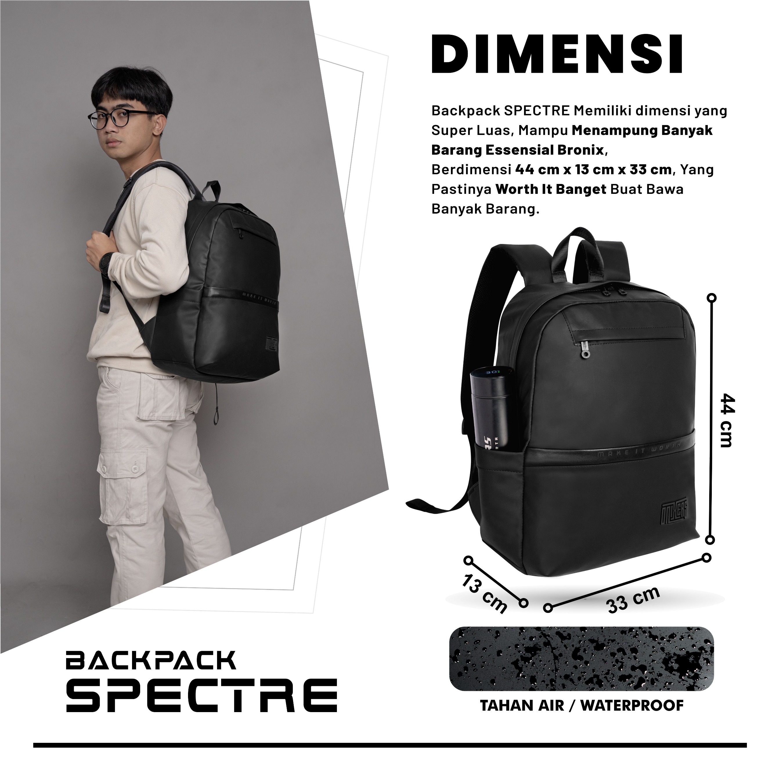 ONIXERS I Backpack SPECTRE | Tas Laptop Ransel Pria | Dapper Bag Pria Wanita Anti Air Waterproof Premium