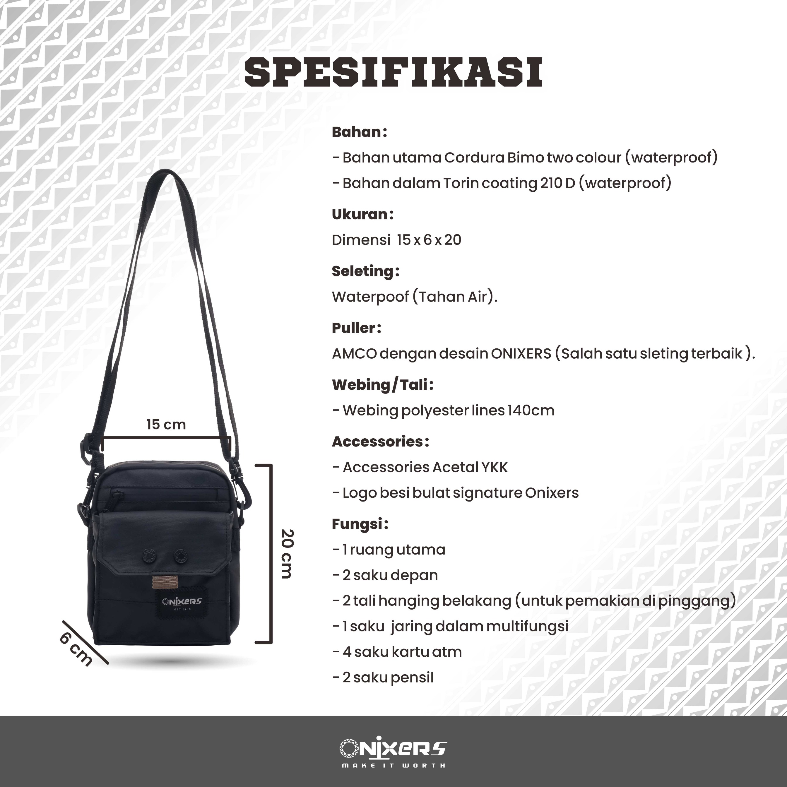 Onixers CAMARO Two Tone Slingbag Tas Selempang Pria Waterproof
