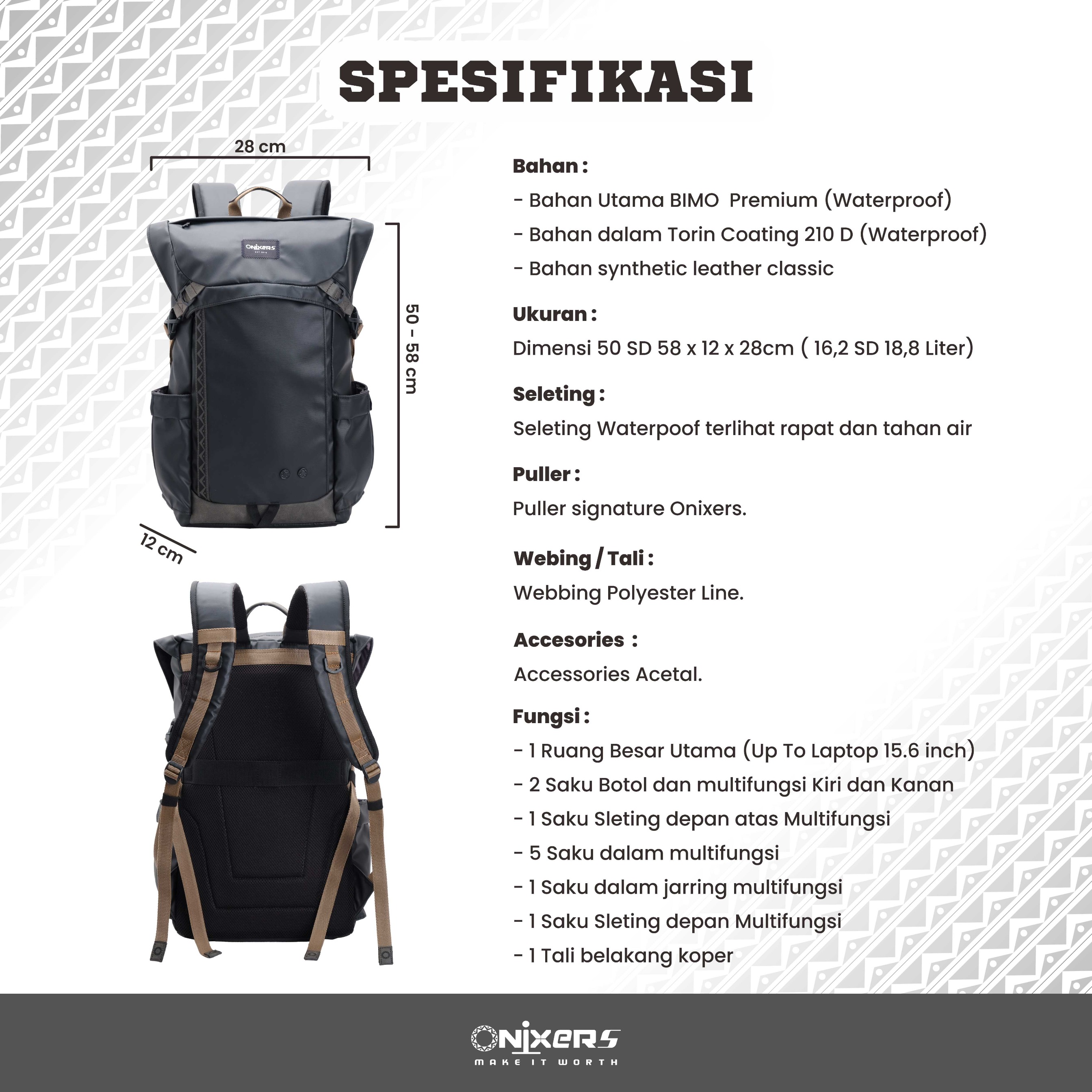 Onixers DIAVEL Tas Backpack Pria Waterproof