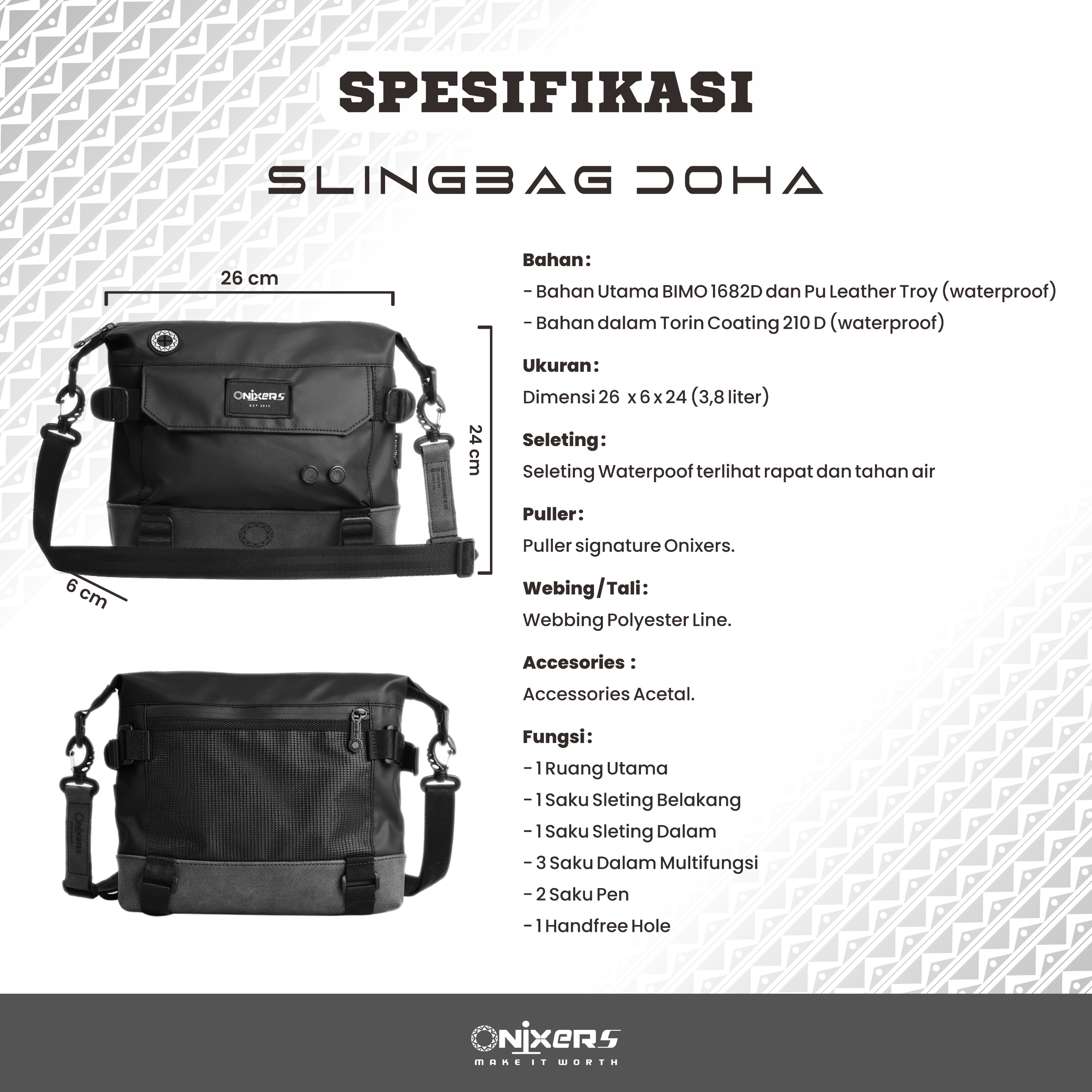 Onixers DOHA Slingbag Tas Selempang Pria Waterproof