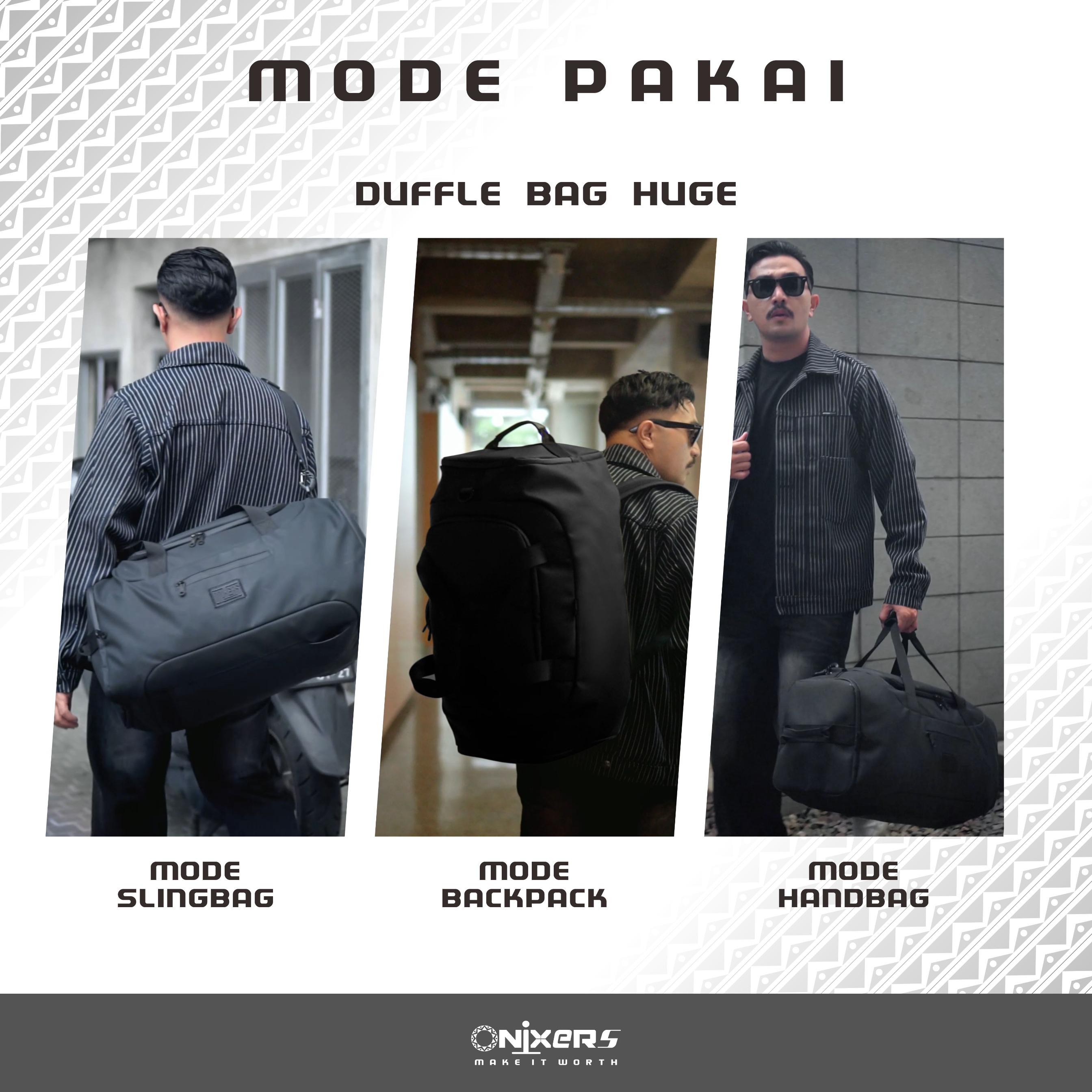 Onixers HUGE Duffle Bag Tas Backpack Shoulderbag Mudik Pria Waterproof
