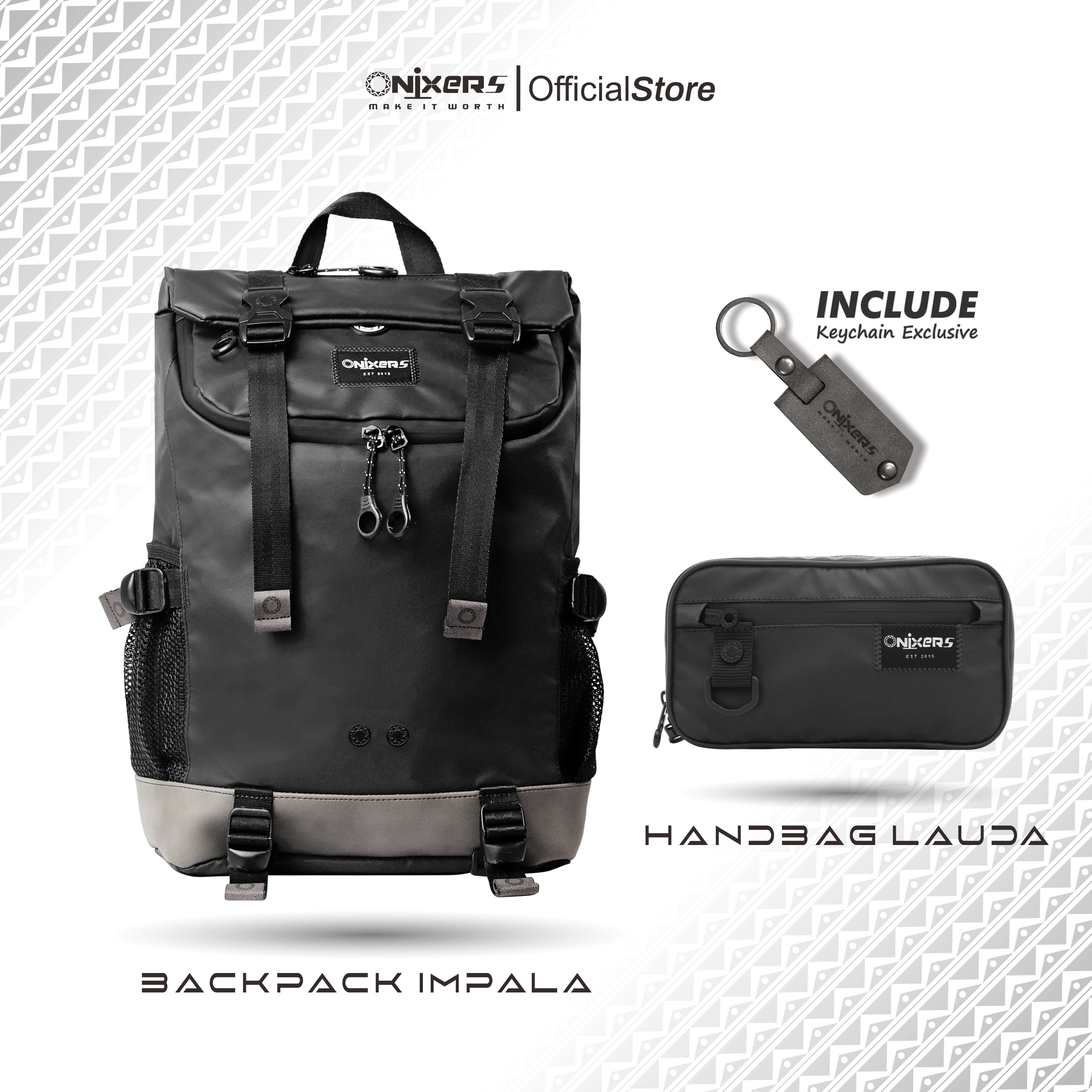 Onixers Bundling Tas Backpack IMPALA + Clucth LAUDA Ransel waterproof