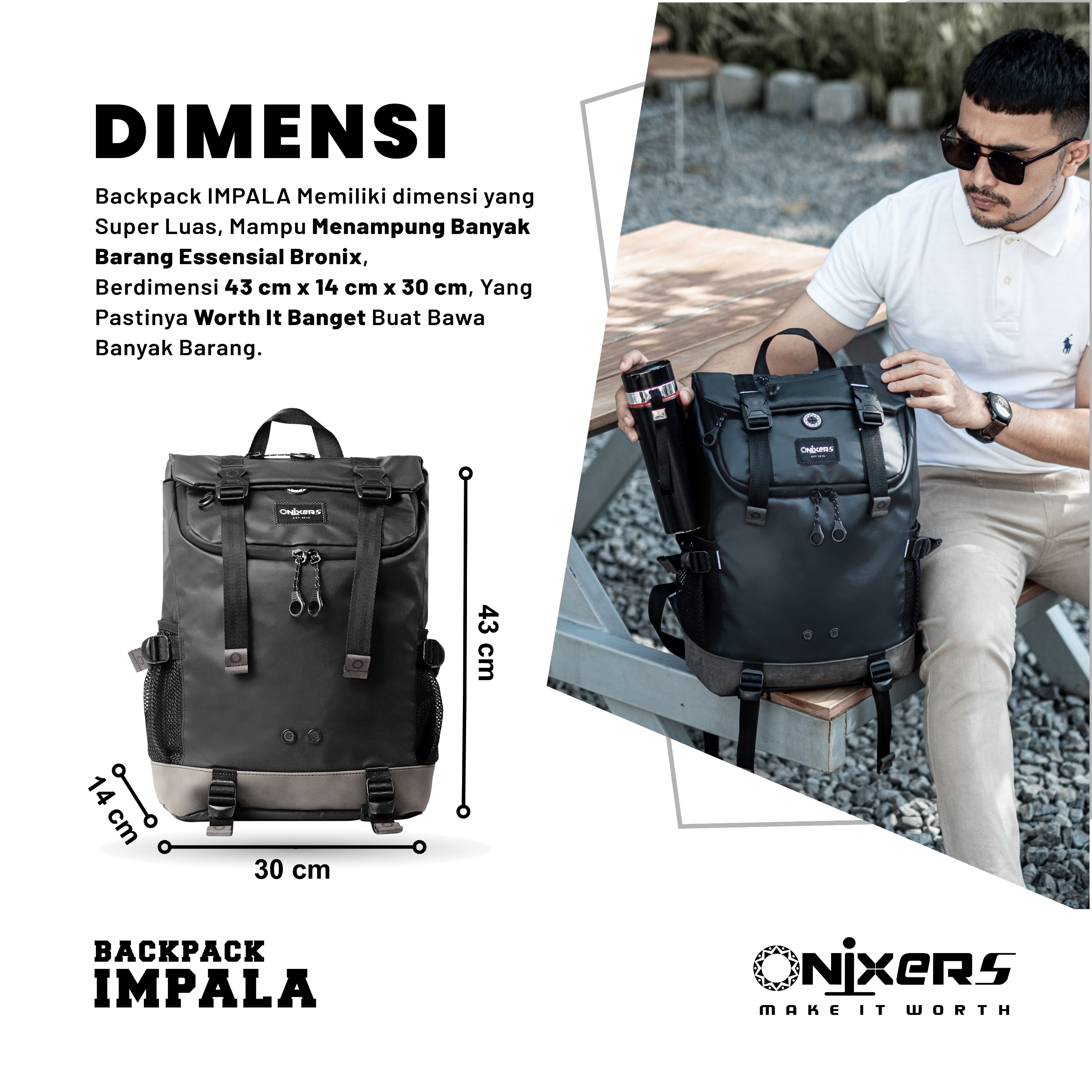Onixers Bundling Tas Backpack IMPALA + Clucth LAUDA Ransel waterproof