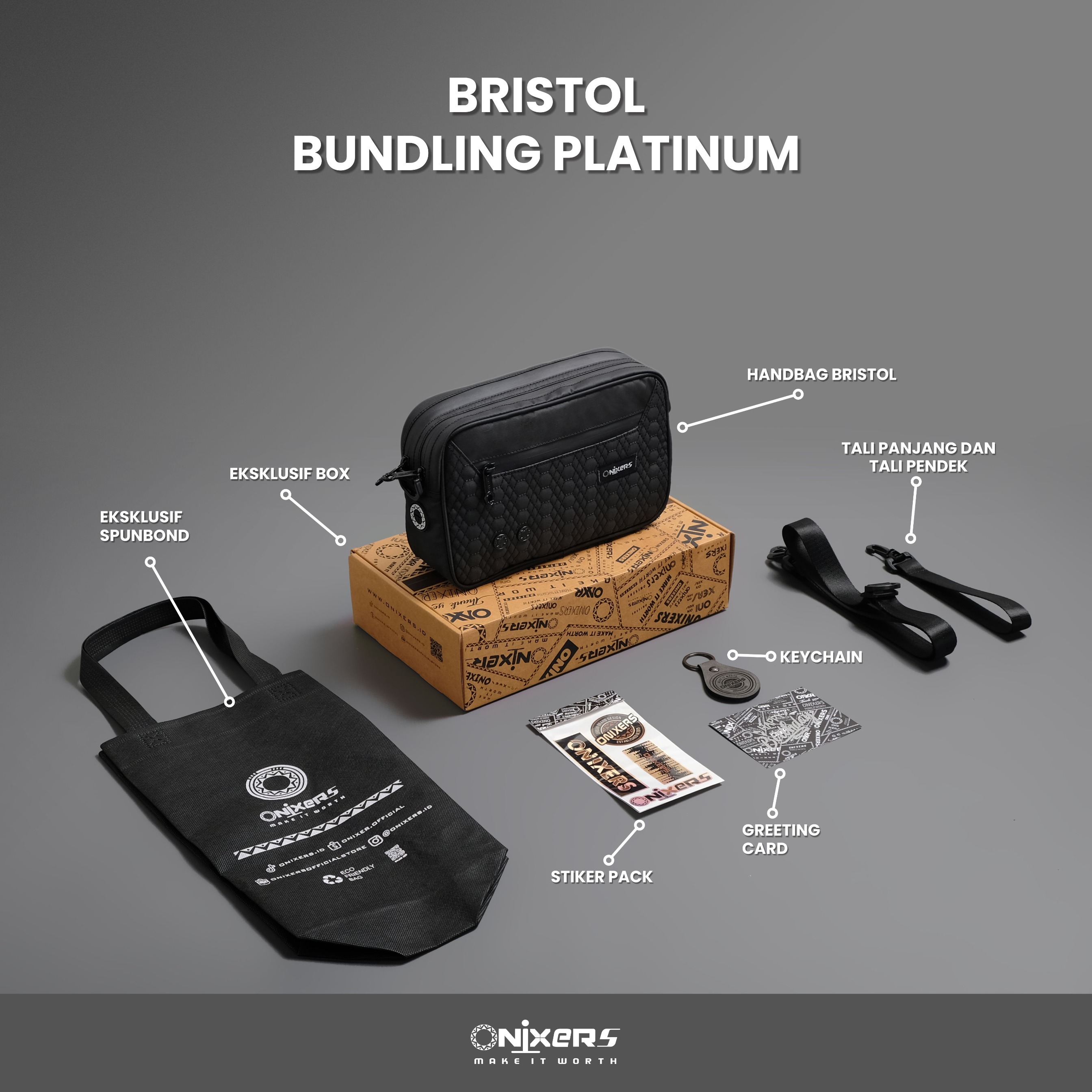 Onixers Bundling Eksklusif Handbag BRISTOL + Box + Keychain + Sticker