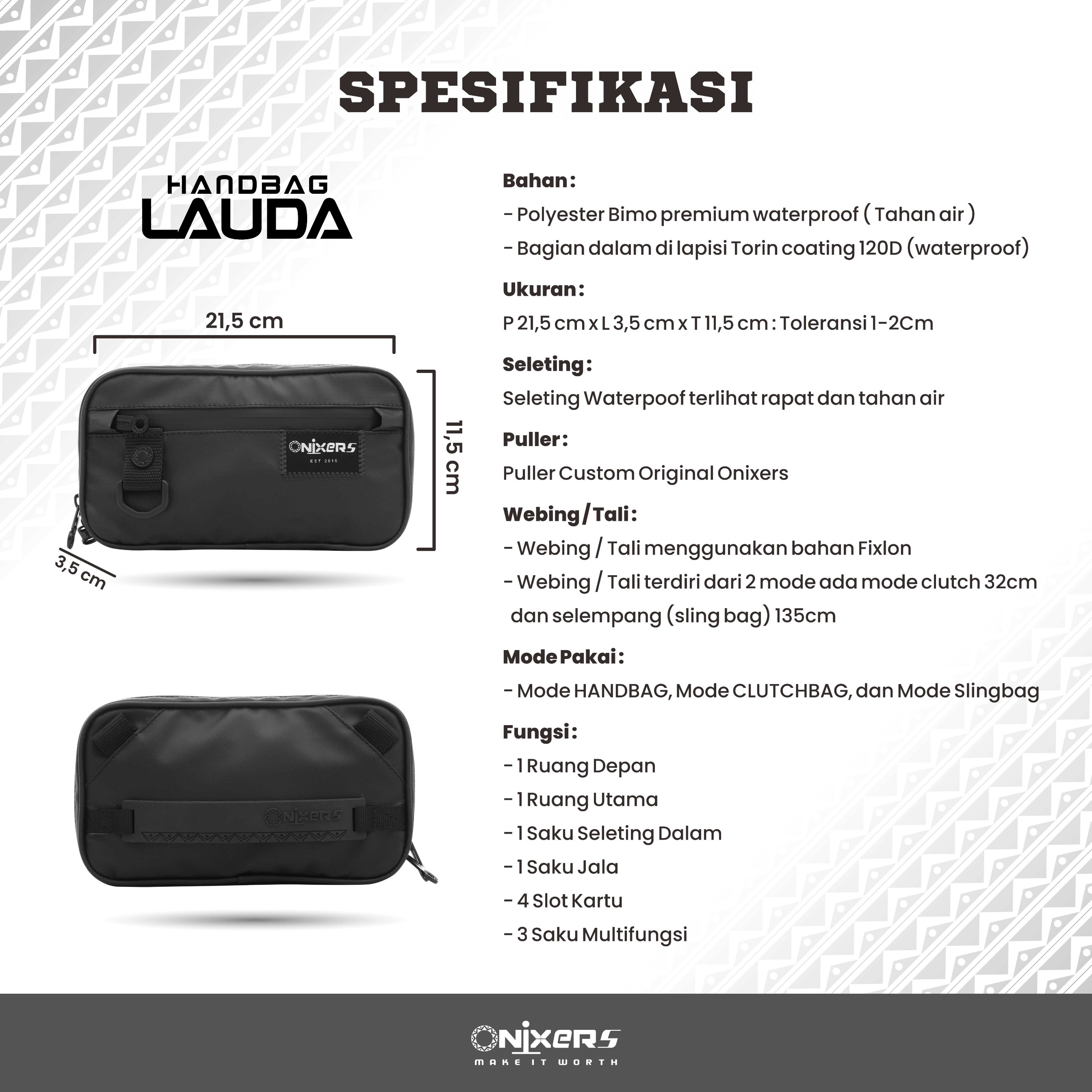 Onixers Bundling Tas Backpack IMPALA + Clucth LAUDA Ransel waterproof