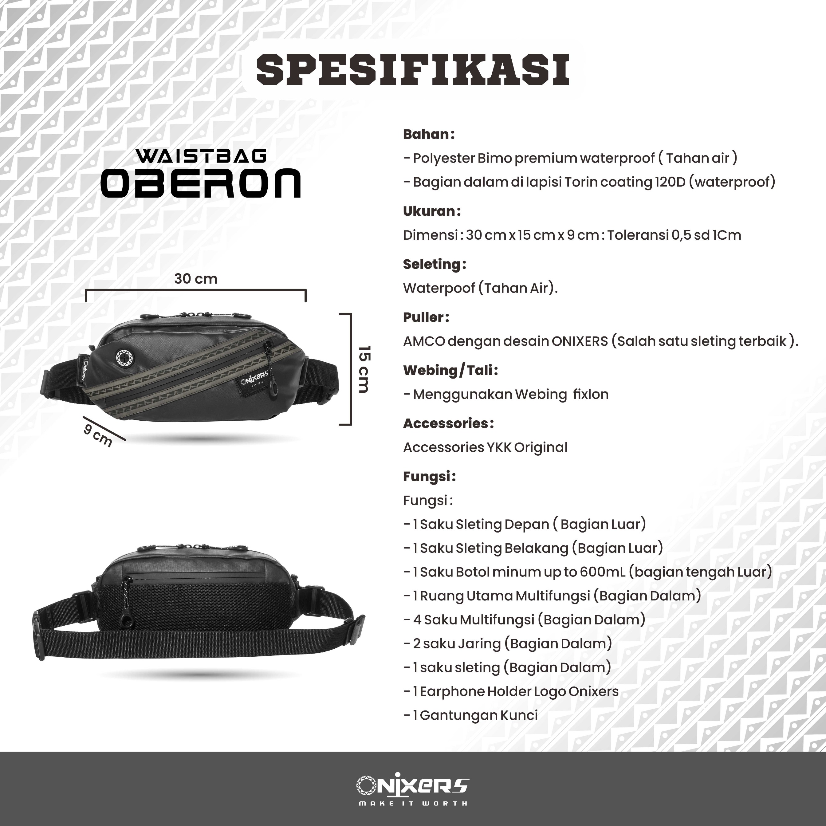 Onixers OBERON Waistbag Tas Selempang Waterproof