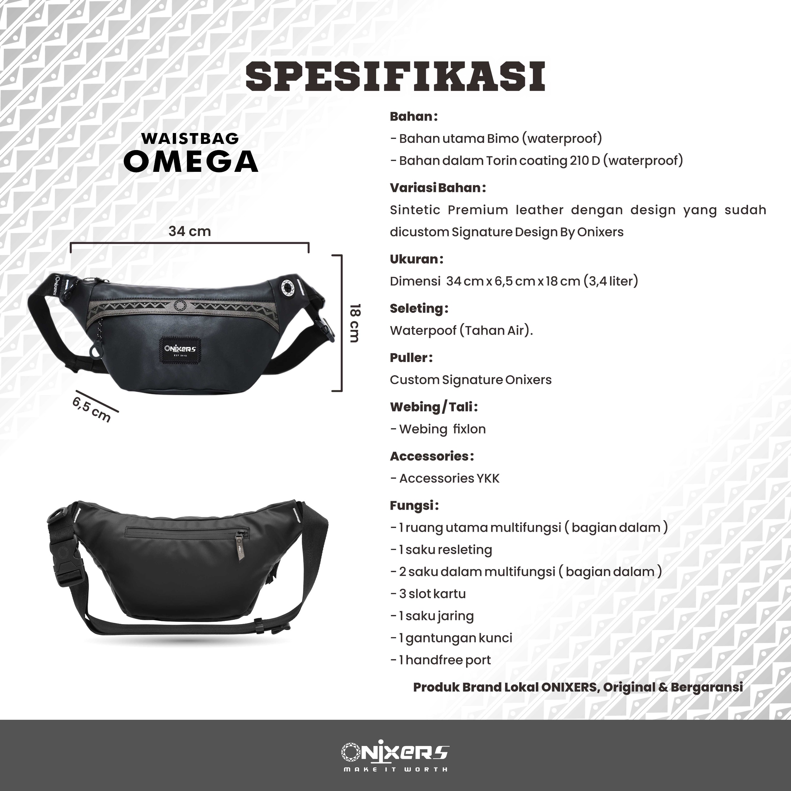 Onixers Omega Tas Selempang Pria Waterproof