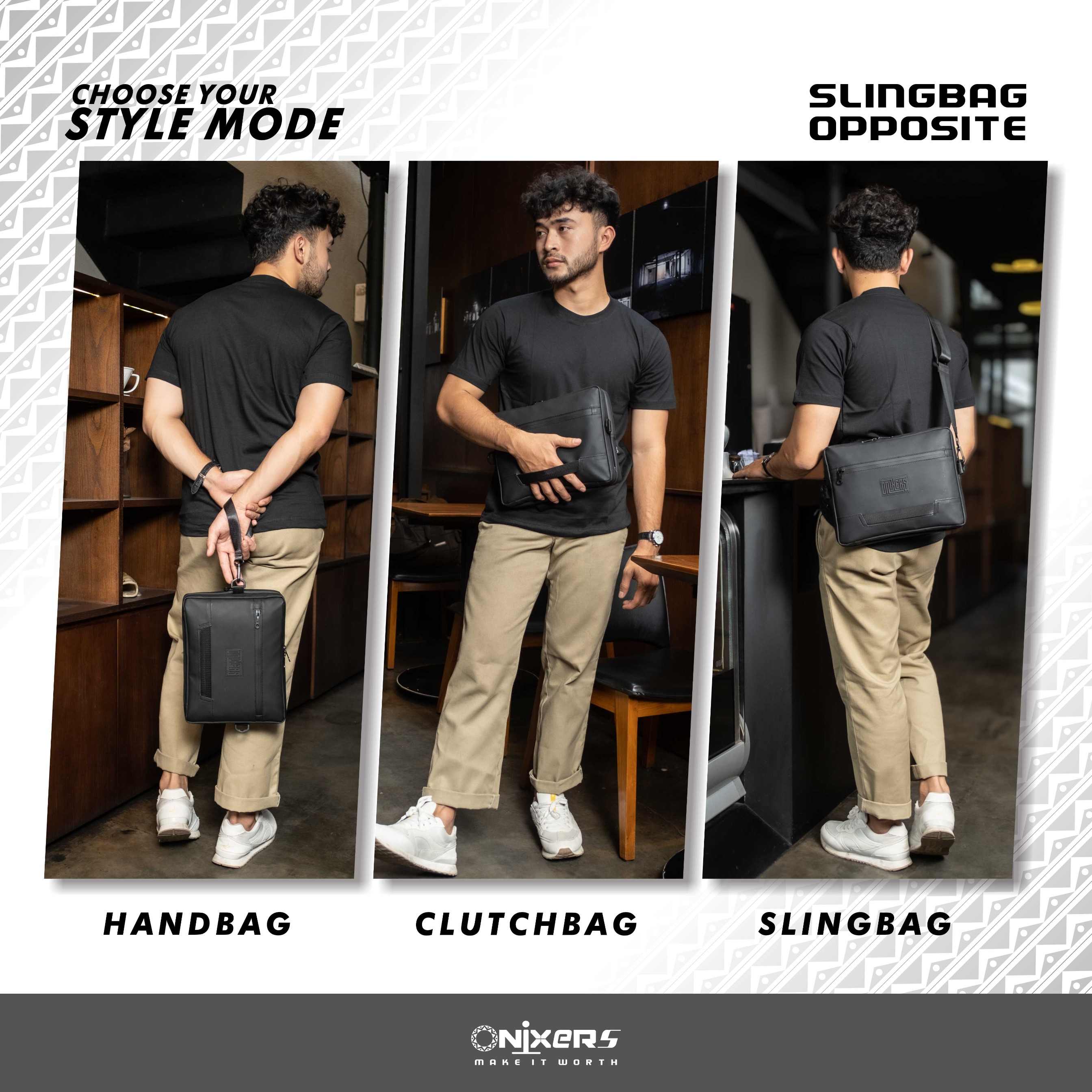 ONIXERS I Slingbag OPPOSITE Tas Selempang Pria I Handbag I Slingbag Tahan Air I Tas Ipad 11 inch I Tas kerja