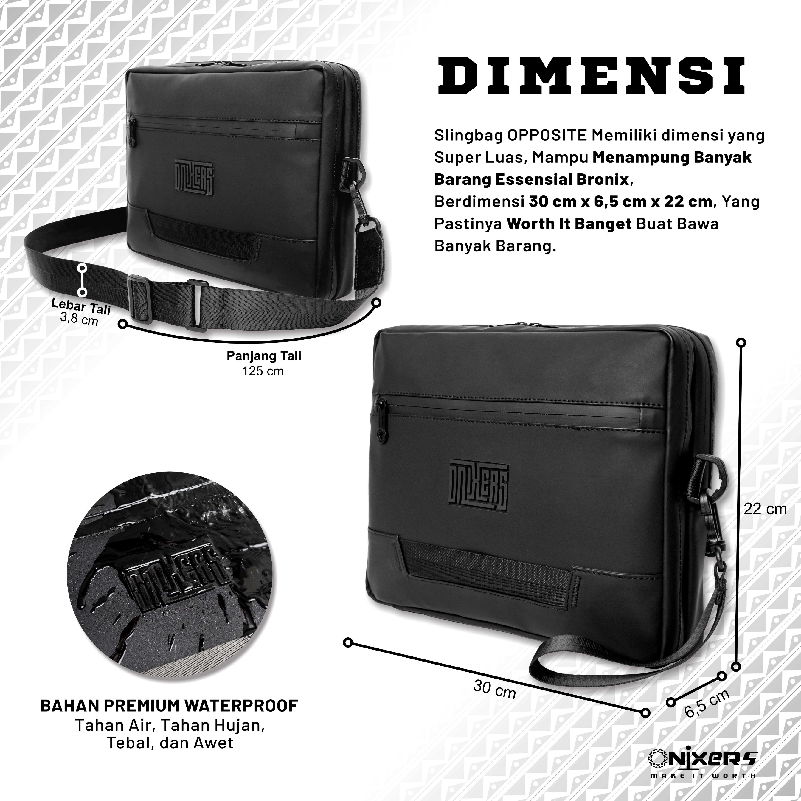 ONIXERS I Slingbag OPPOSITE Tas Selempang Pria I Handbag I Slingbag Tahan Air I Tas Ipad 11 inch I Tas kerja