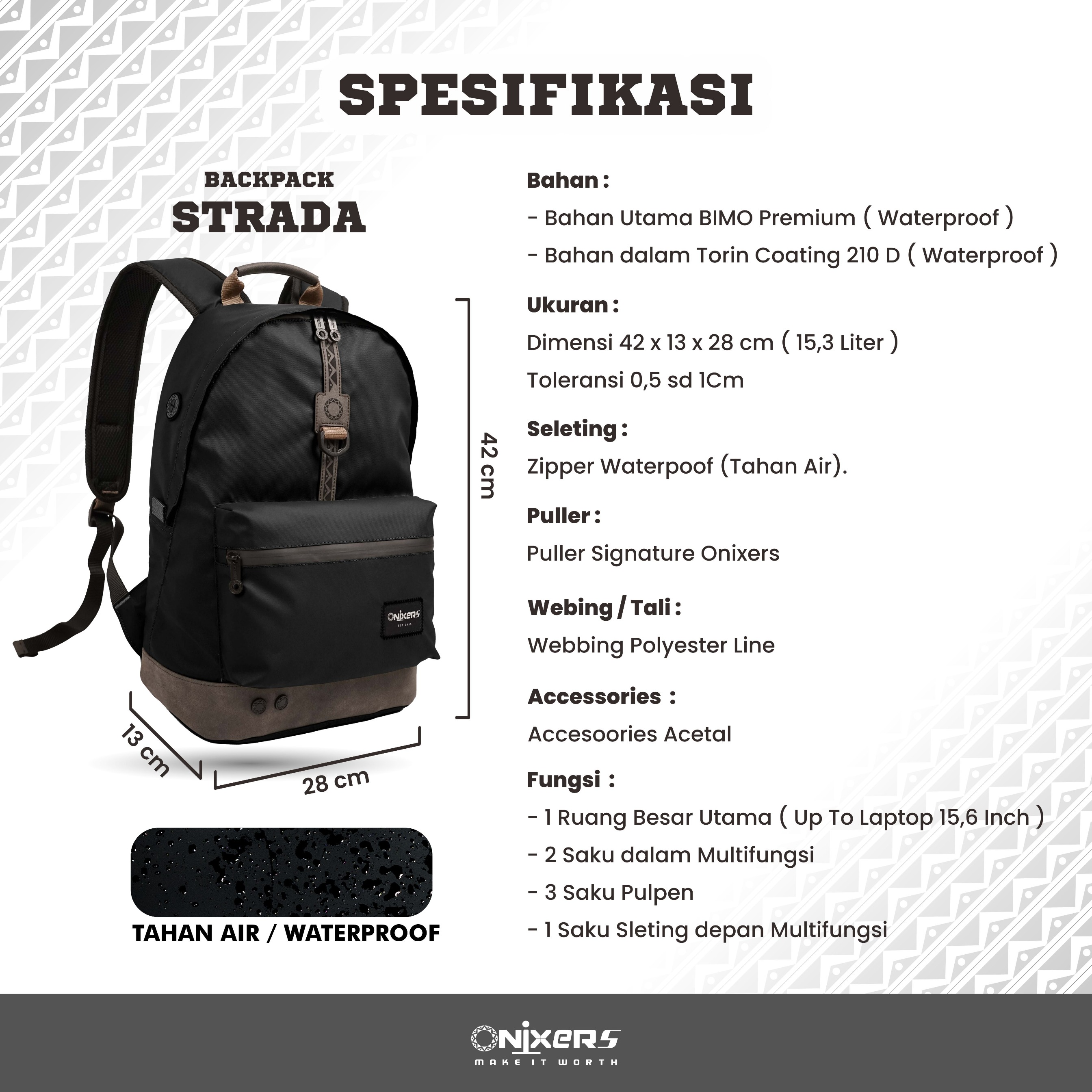 Onixers STRADA Tas Backpack Pria Waterproof