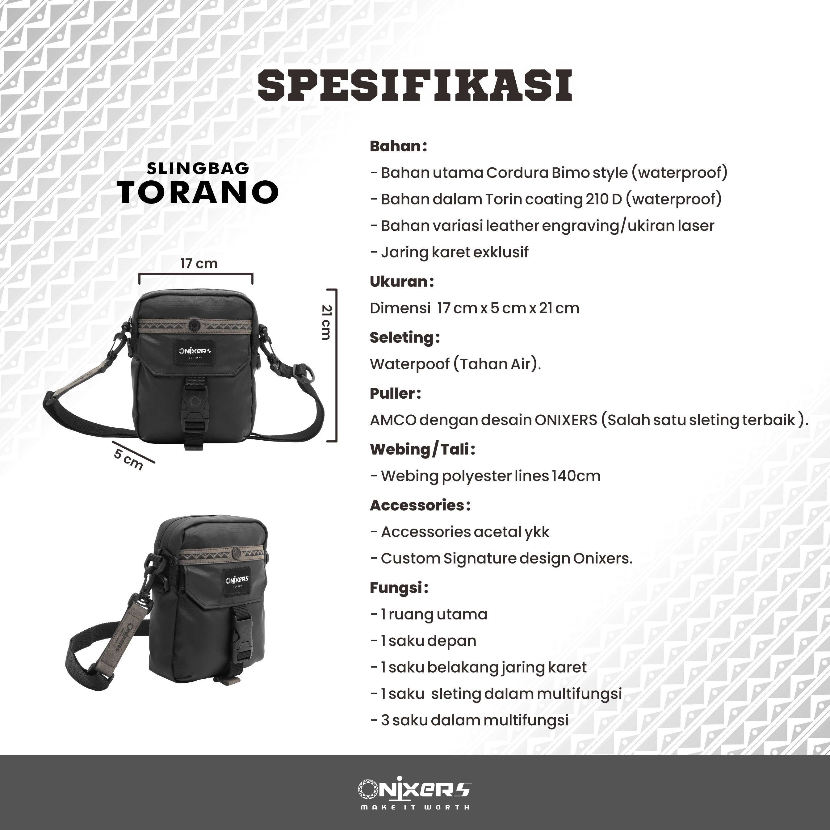 Onixers TORANO Tas Slempang Slingbag Pria Waterproof