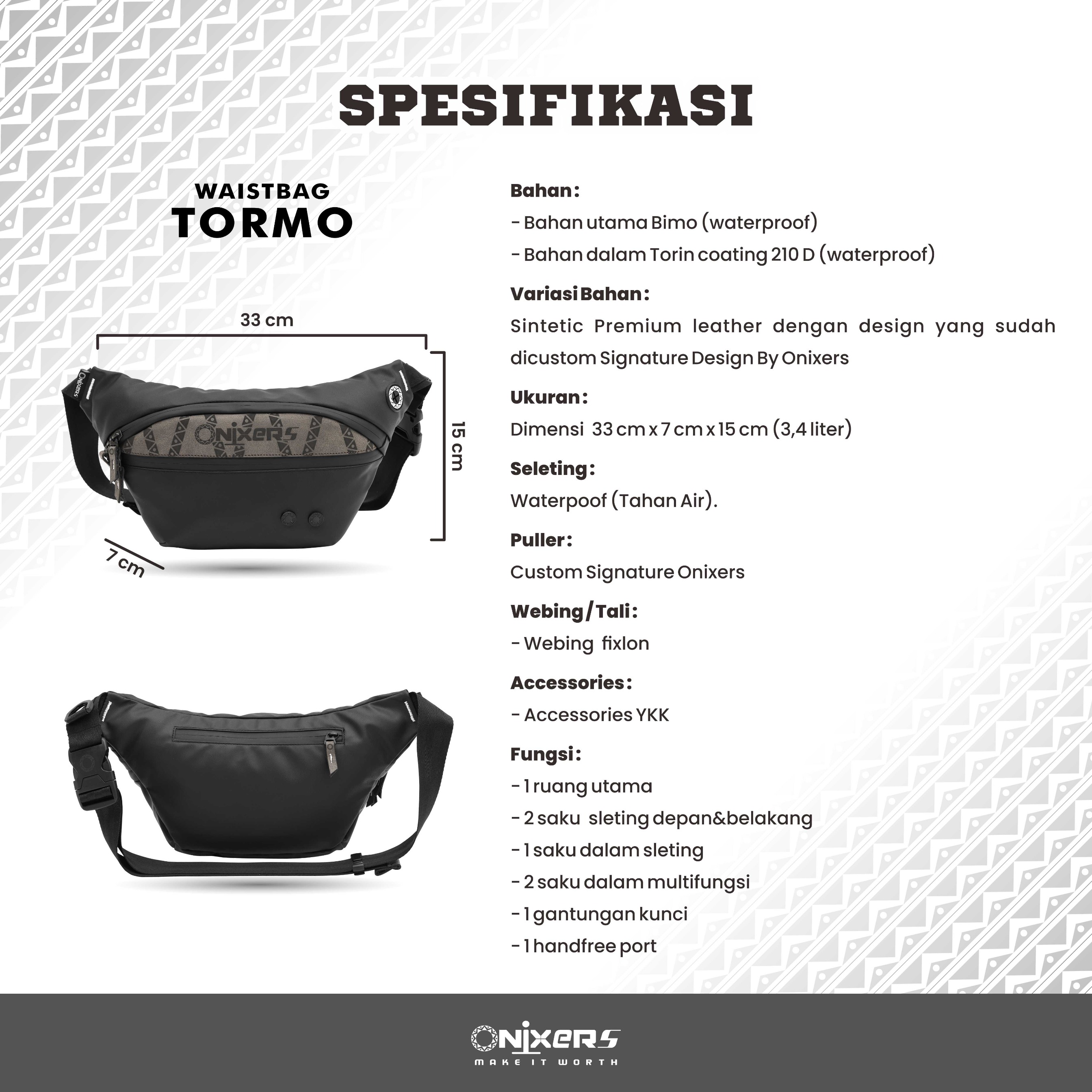 Onixers TORMO Waistbag Tas Selempang Waterproof