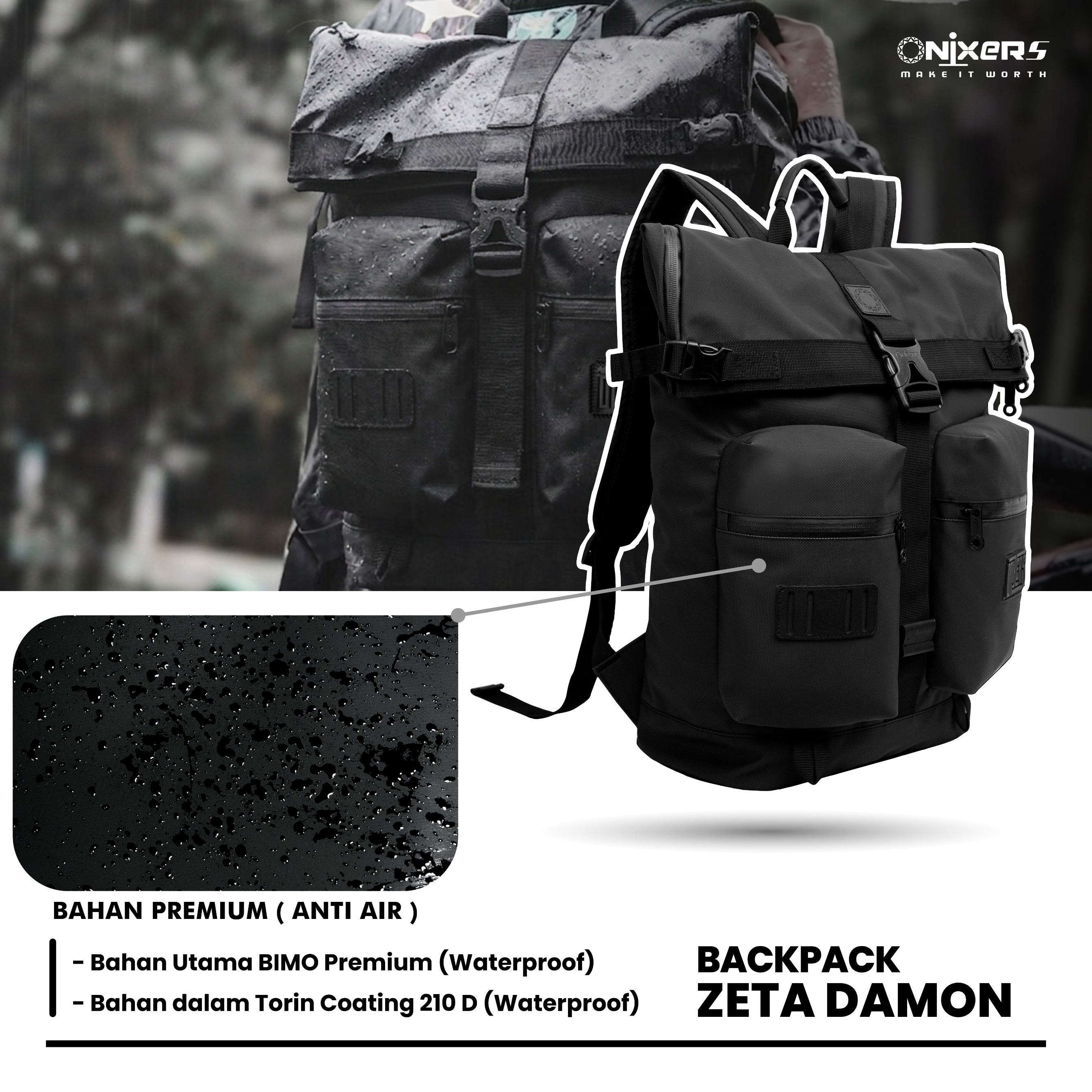 Onixers ZETA Tas Backpack Pria Waterproof