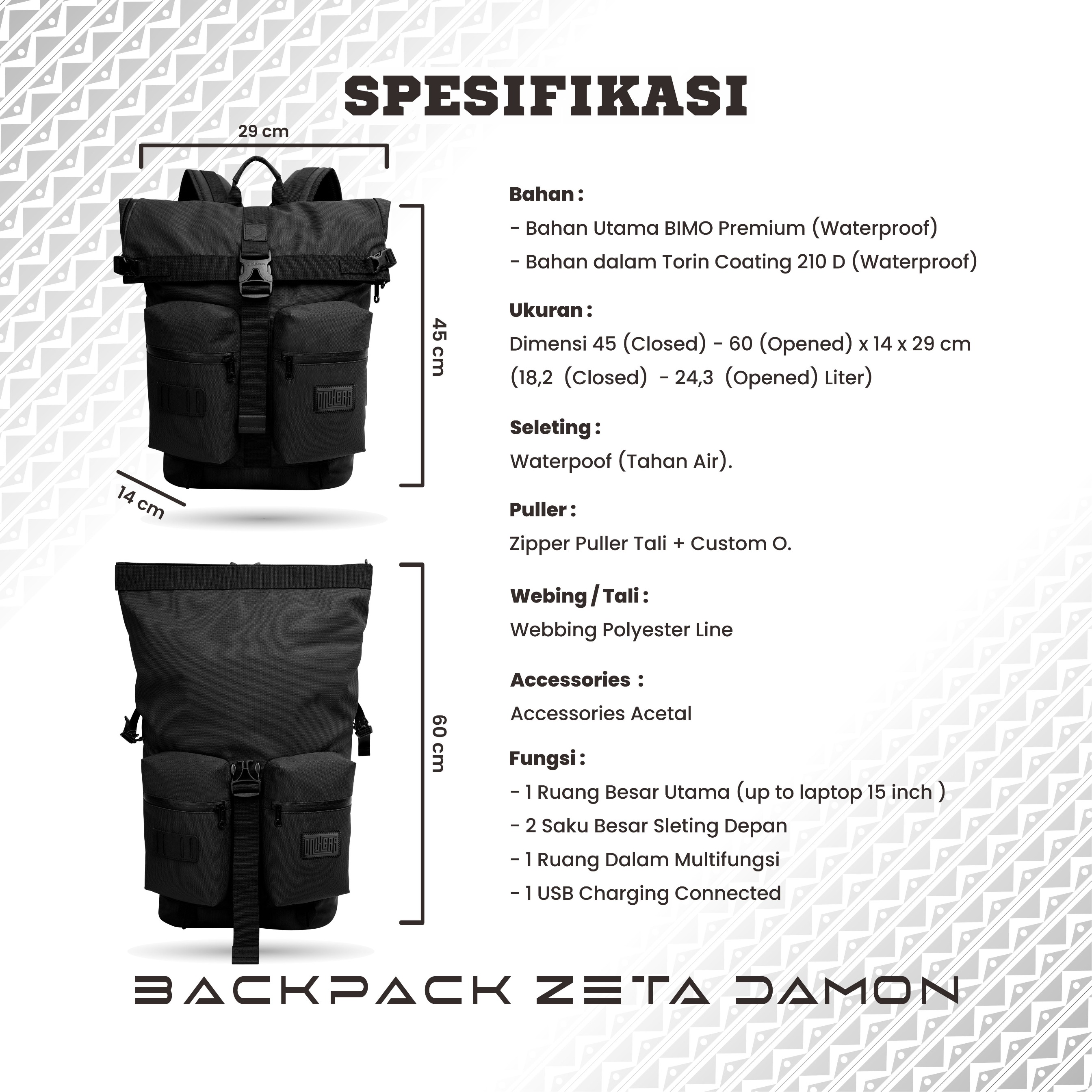 Onixers ZETA Tas Backpack Pria Waterproof