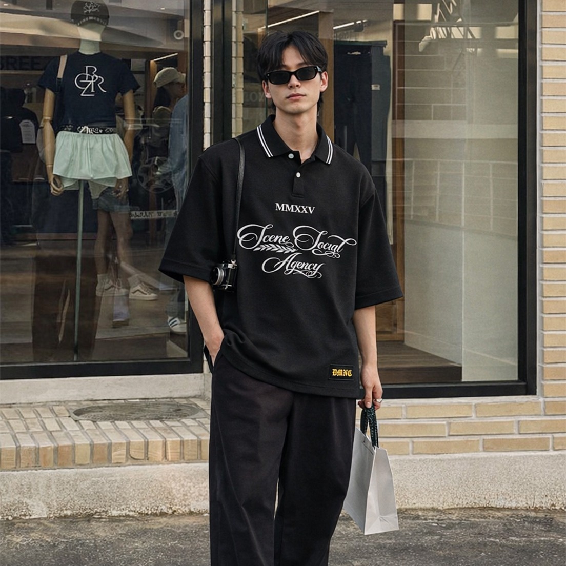DMNC Scene Social Agency Oversize Embroidered Polo Shirt Unisex